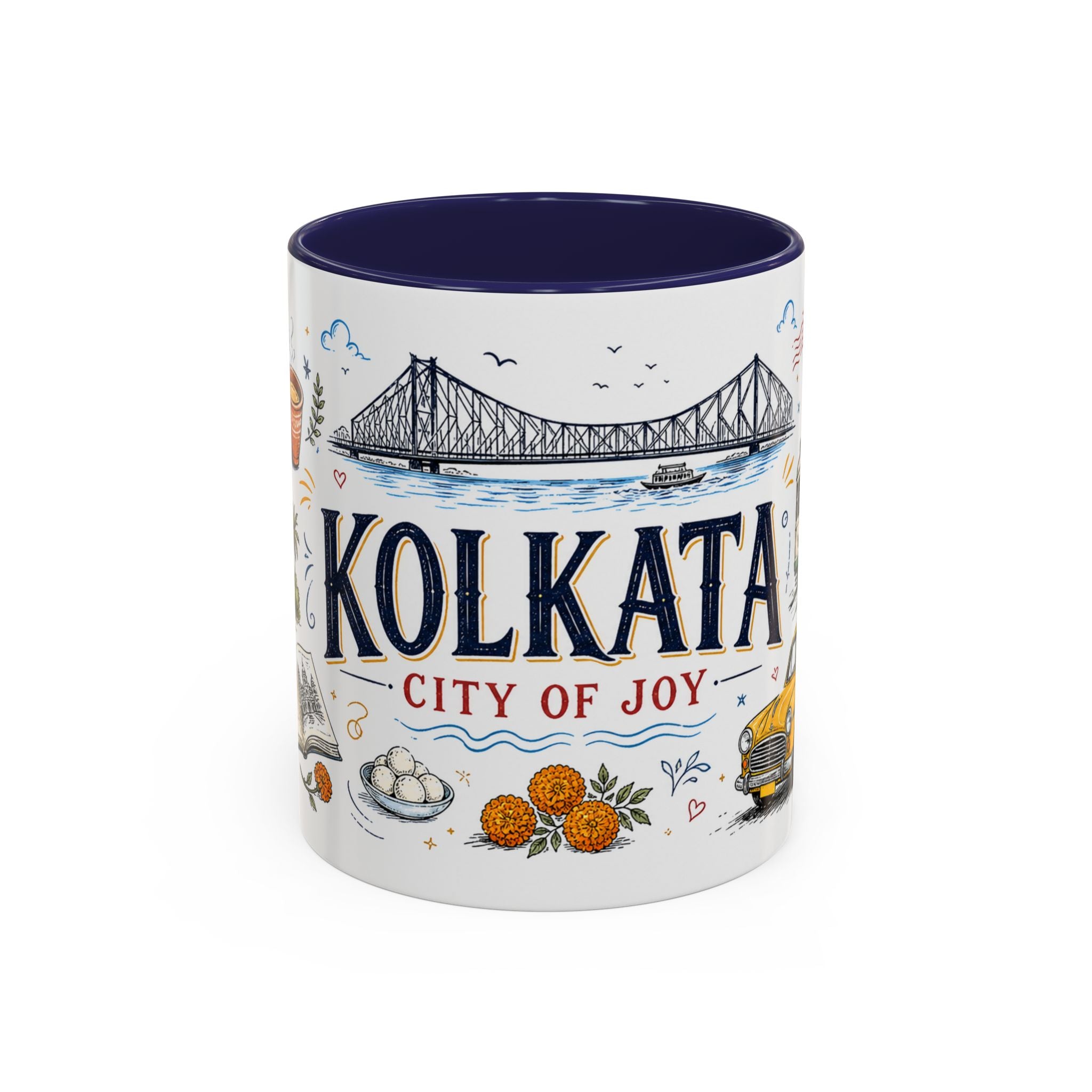 Kolkata Coffee Mug | India Souvenir Travel Gift | Accent Color Ceramic 11oz 15oz
