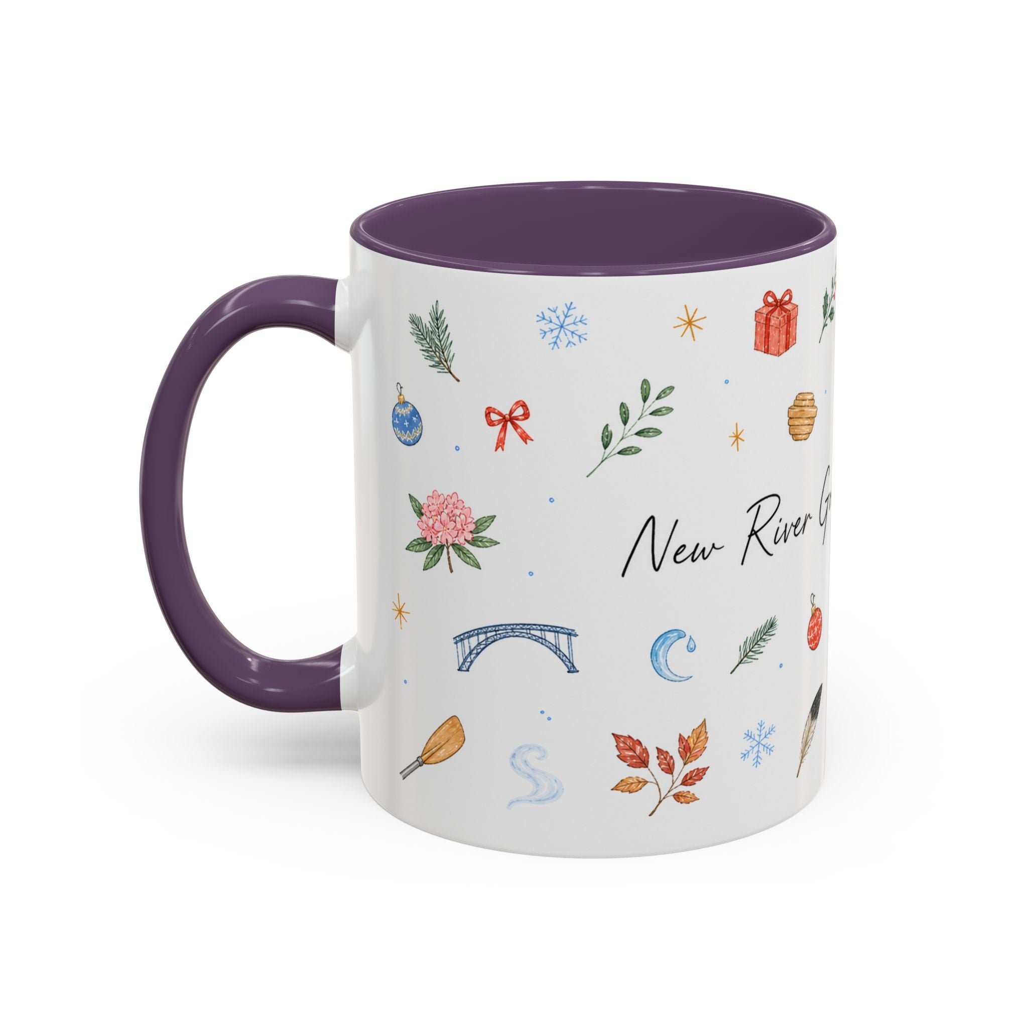 New River Gorge National Park Christmas Mug | Watercolor Travel Souvenir | Holiday Gift | Accent Ceramic Coffee Cup 11oz 15oz