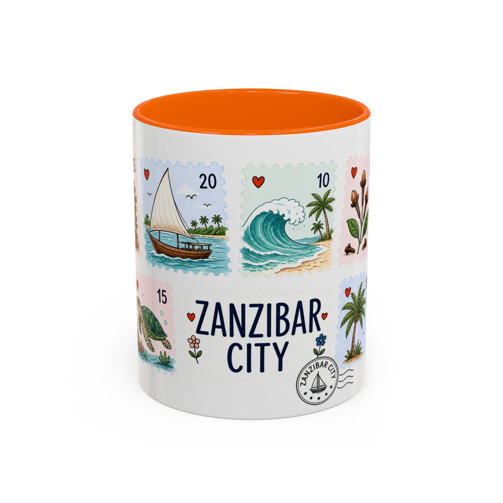 Zanzibar City Coffee Mug | Postage Stamp Collage Mug | Travel Souvenir Accent Cup 11oz 15oz