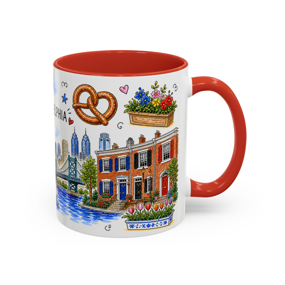 Philadelphia Illustrated Travel Mug | City Souvenir Accent Coffee Mug | 11oz 15oz Ceramic Cup