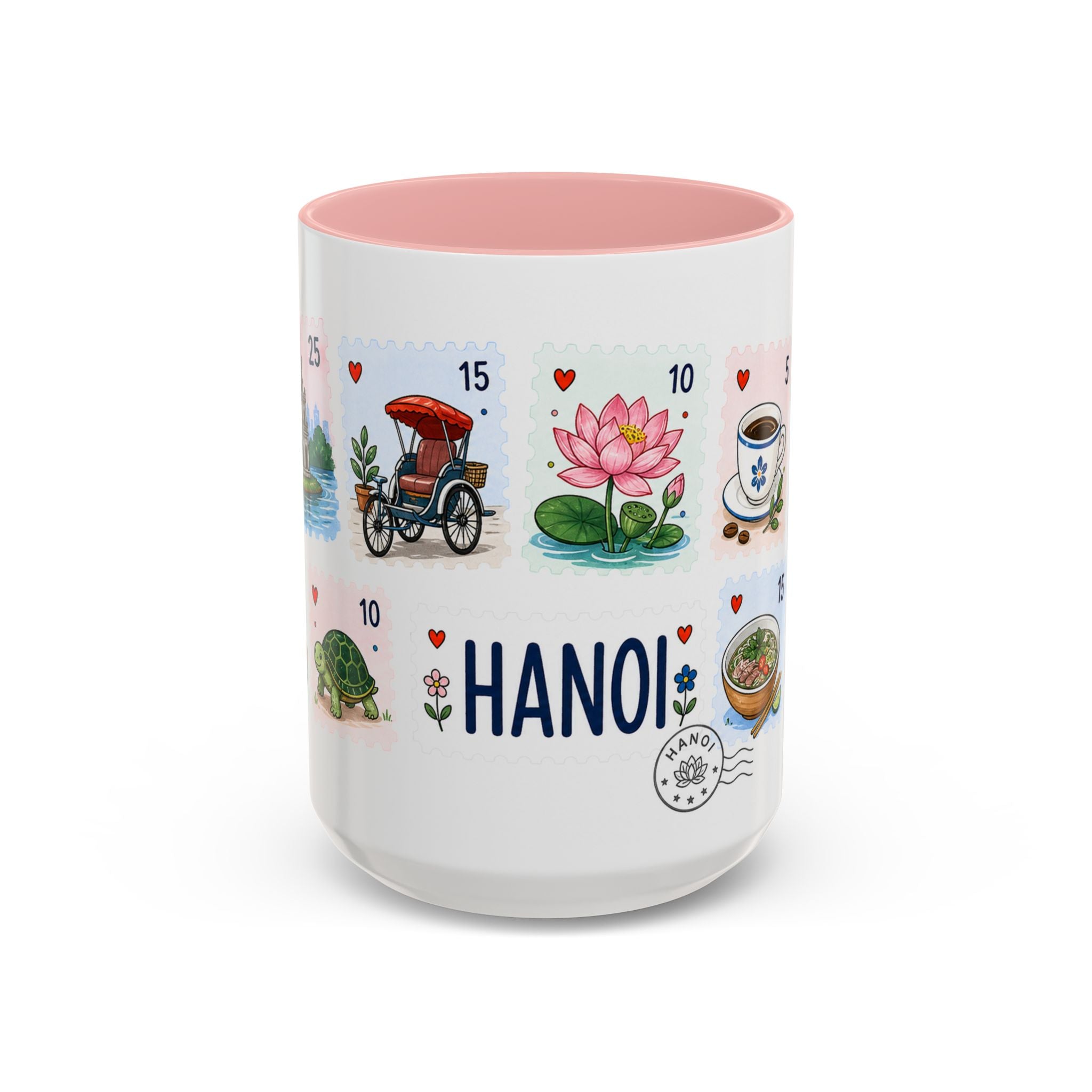 Hanoi Coffee Mug | Postage Stamp Collage Mug | Travel Souvenir Accent Cup 11oz 15oz