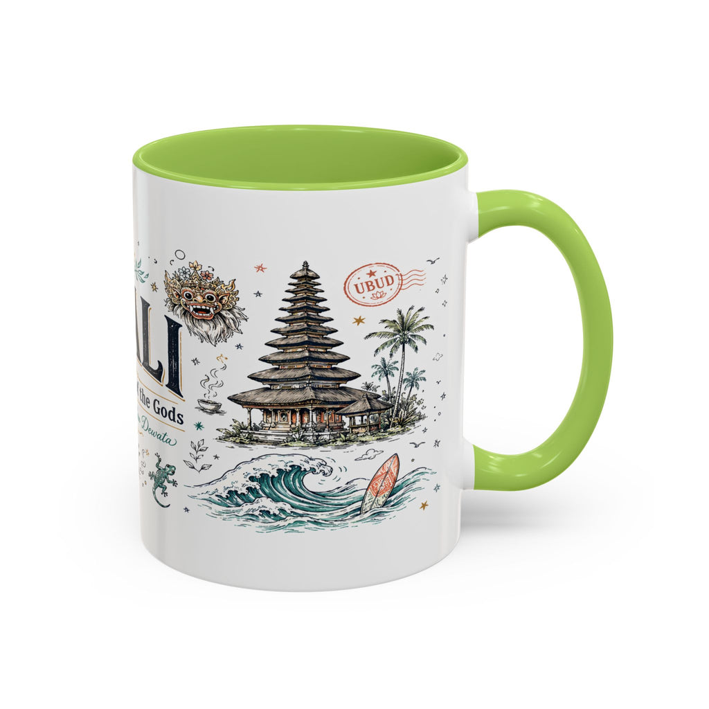 Bali Coffee Mug | Indonesia Souvenir Travel Gift | Accent Color Ceramic 11oz 15oz