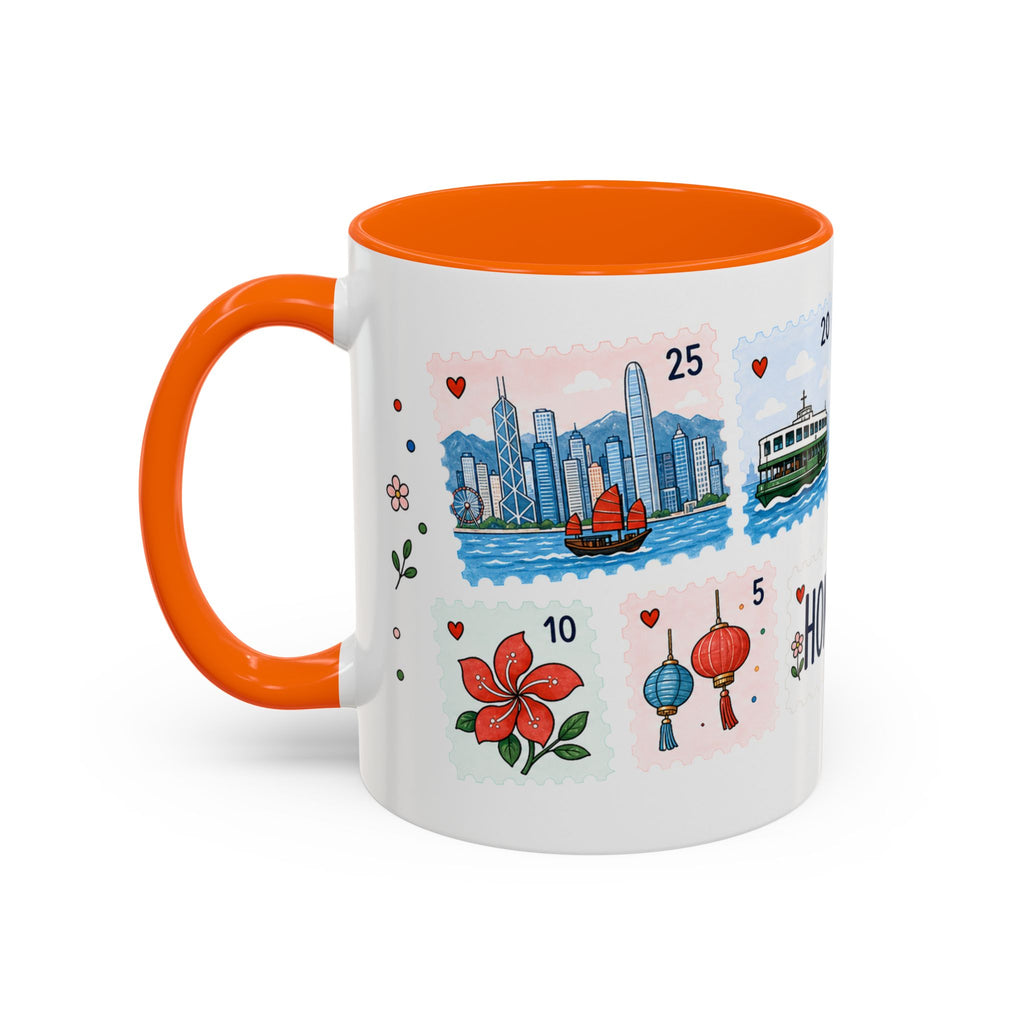Hong Kong Coffee Mug | Postage Stamp Collage Mug | Travel Souvenir Accent Cup 11oz 15oz