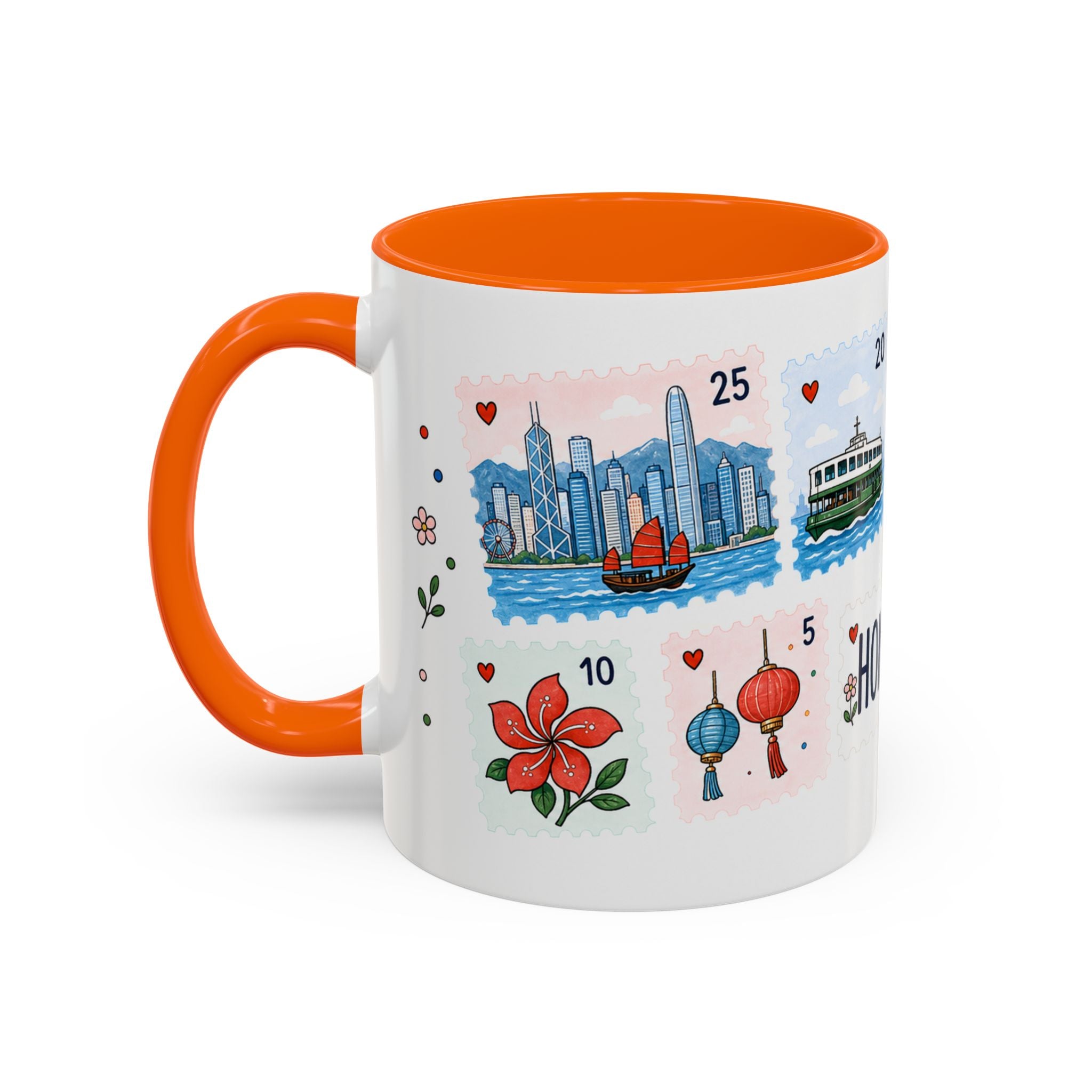 Hong Kong Coffee Mug | Postage Stamp Collage Mug | Travel Souvenir Accent Cup 11oz 15oz