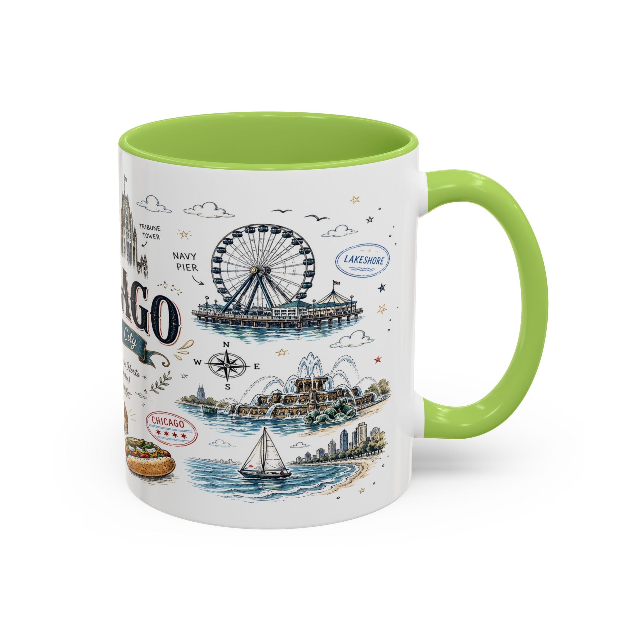 Chicago Coffee Mug | Illinois Souvenir City Gift | Accent Color Ceramic 11oz 15oz