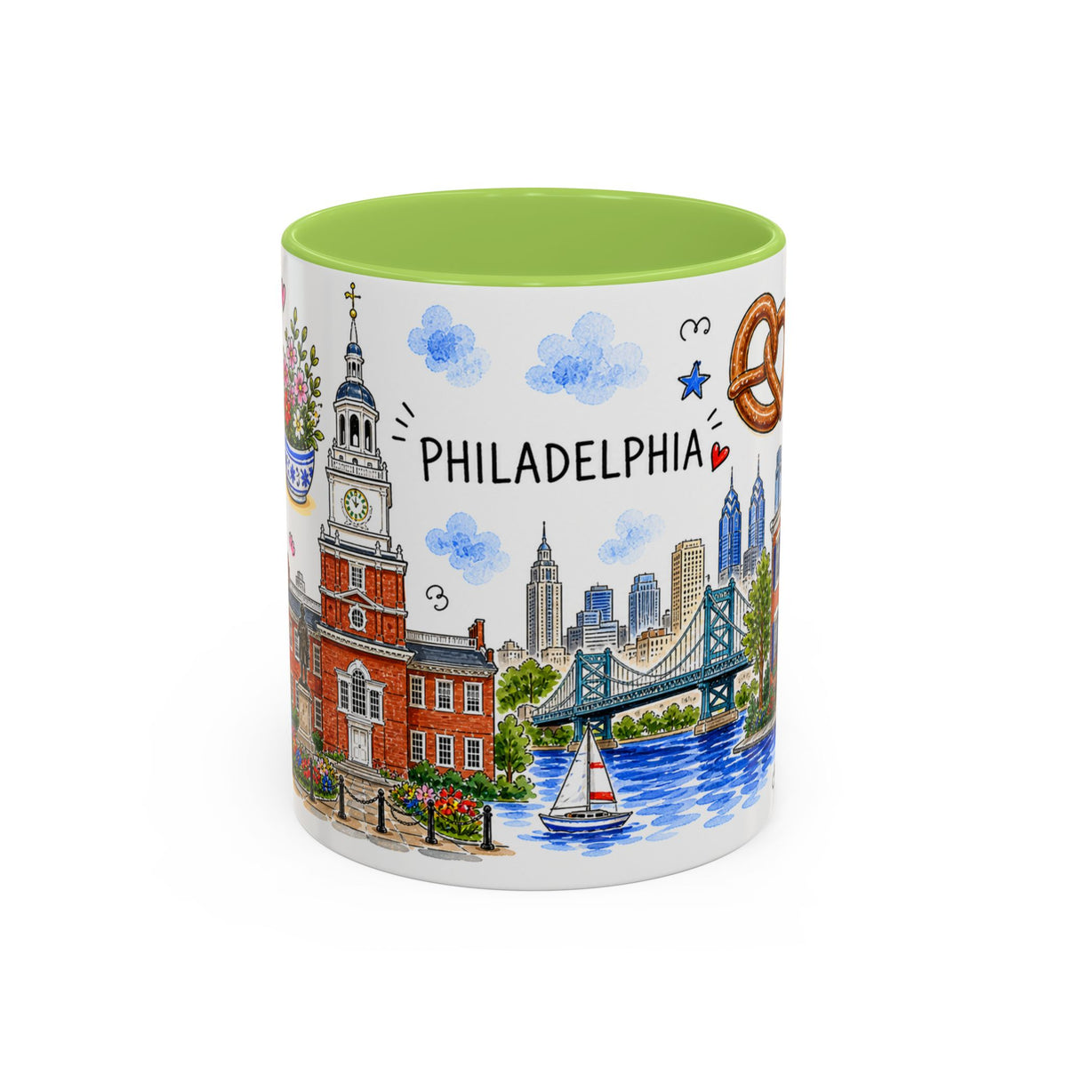 Philadelphia Illustrated Travel Mug | City Souvenir Accent Coffee Mug | 11oz 15oz Ceramic Cup