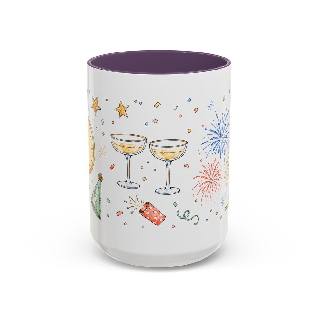 New Year Mug | Midnight Clock Toast Watercolor Celebration Gift | Accent Cup 11oz 15oz