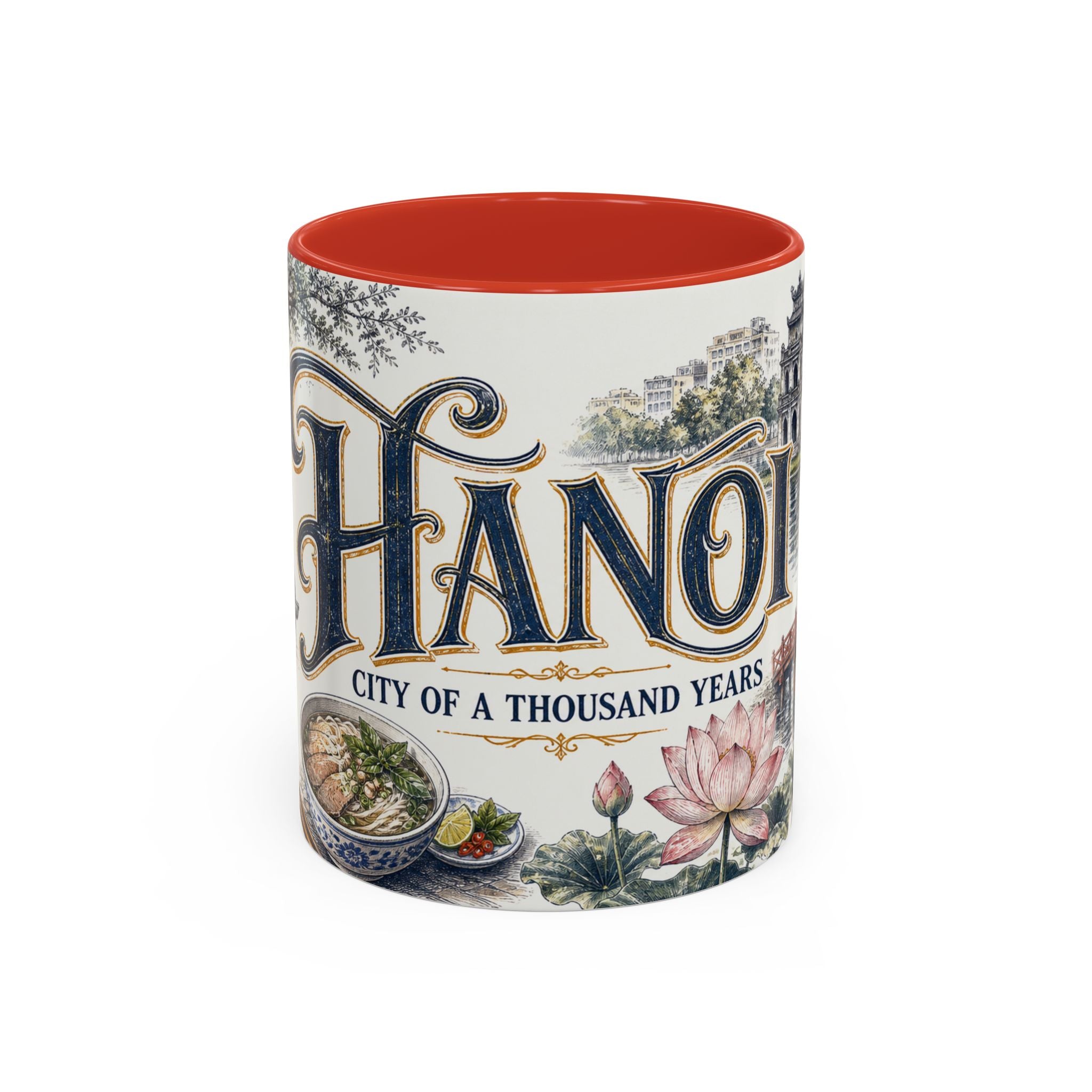 Hanoi Coffee Mug | Vietnam Travel Souvenir | Vintage Illustrated City Gift | 11 oz 15 oz Accent Mug