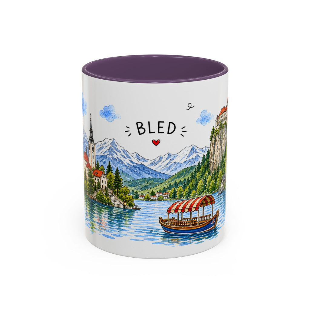 Bled Illustrated Travel Mug | Slovenia Souvenir Accent Coffee Mug | 11oz 15oz Ceramic Cup