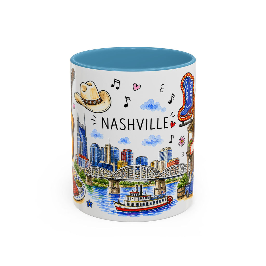 Nashville Illustrated Travel Mug | City Souvenir Accent Coffee Mug | 11oz 15oz Ceramic Cup