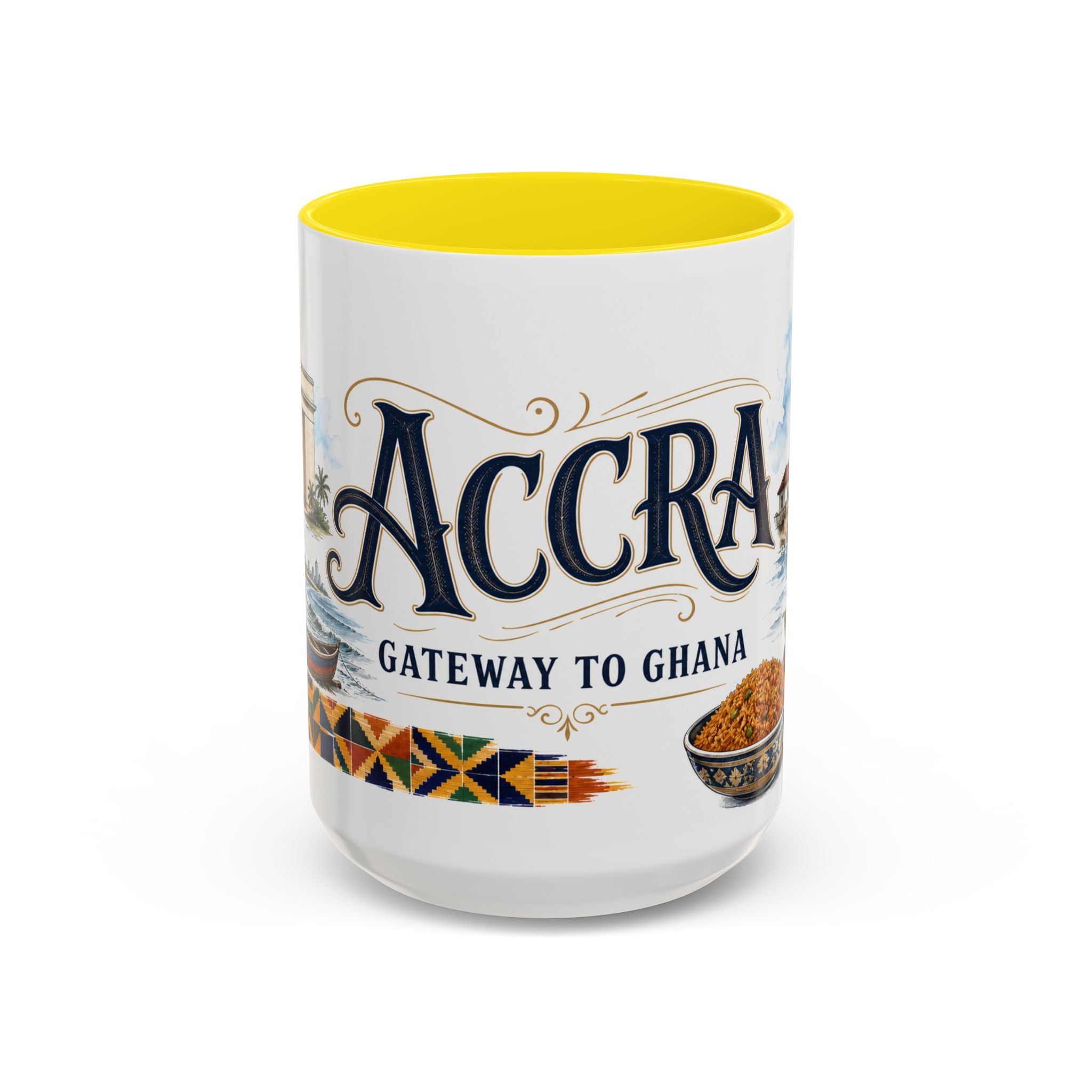Accra Coffee Mug | Ghana Travel Souvenir | Vintage Illustrated City Gift | 11 oz 15 oz Accent Mug