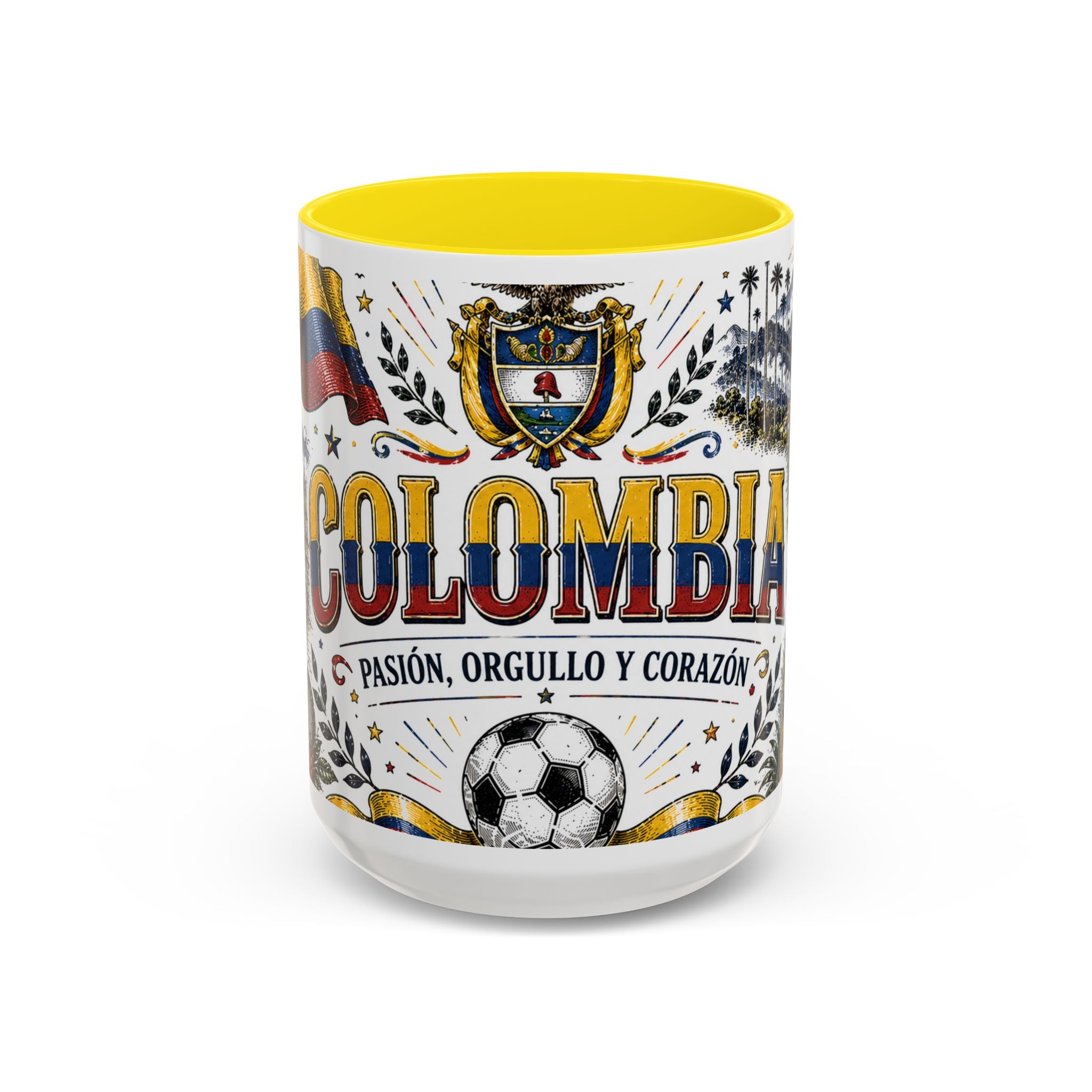 Colombia Soccer Coffee Mug | World Cup Fan Gift | Accent Color Ceramic 11oz 15oz Match Day Cup