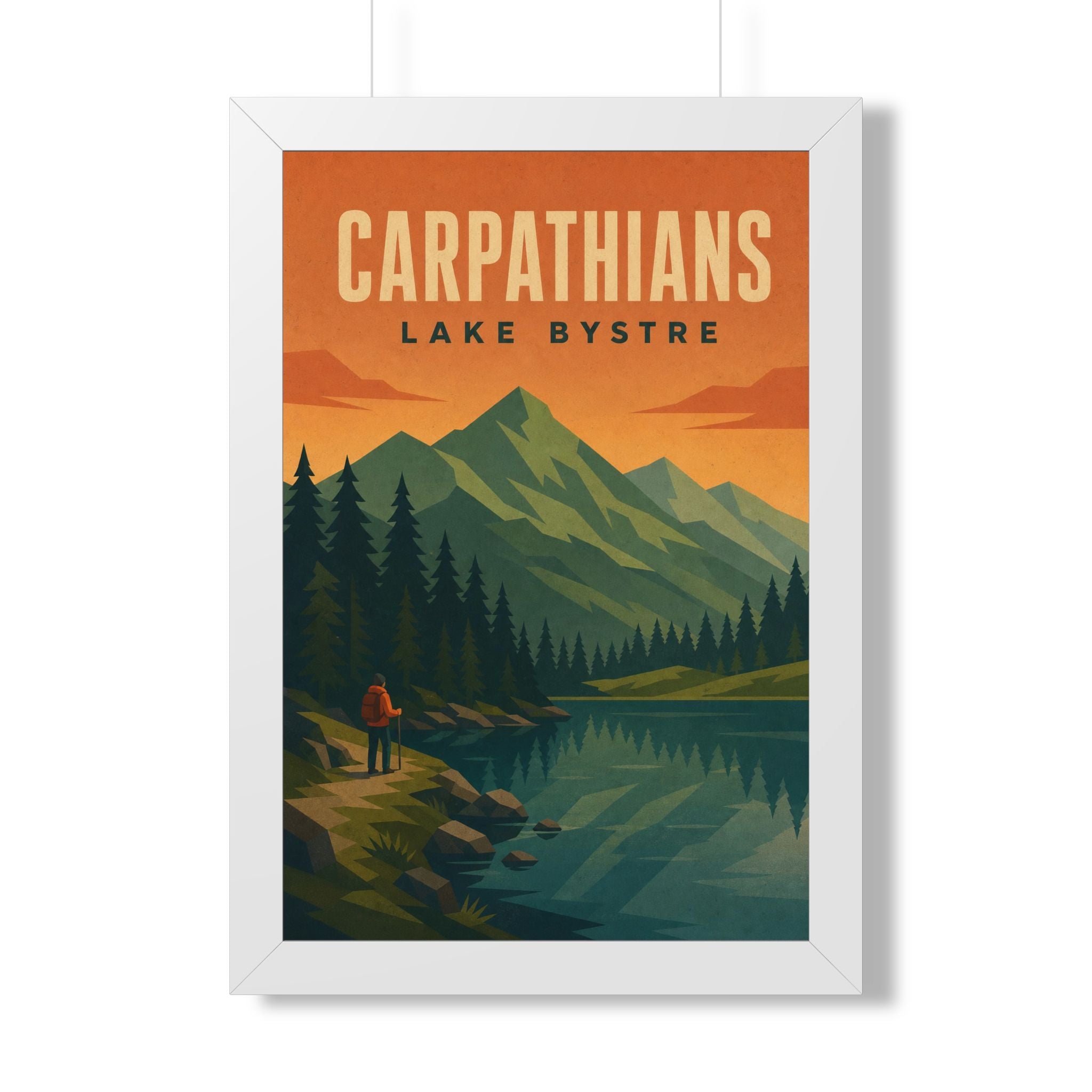 Carpathian Mountains Europe Framed Poster | Vintage Travel Wall Art | Black Walnut White Frame | 16x24 20x30