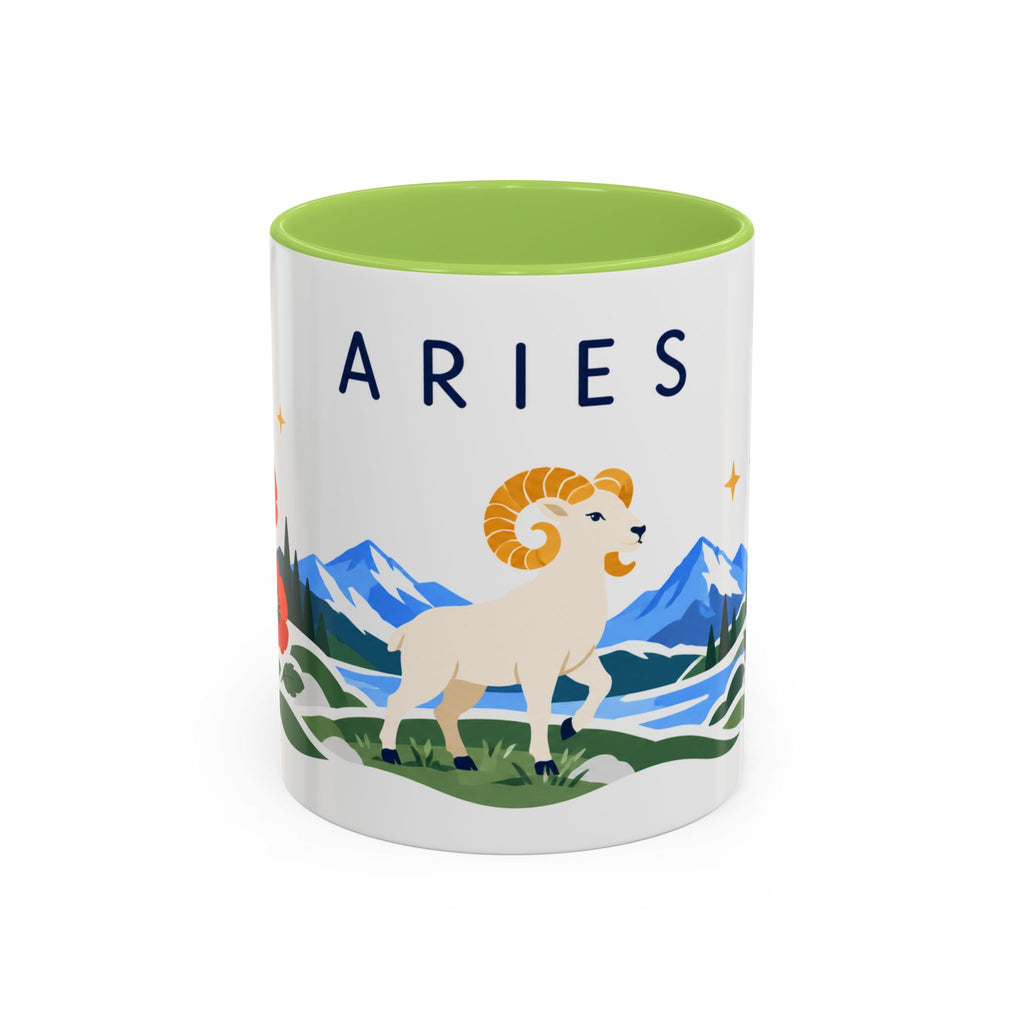 Aries Zodiac Coffee Mug | Ram and Floral Design | Astrology Birthday Gift | 11 oz 15 oz Ceramic Accent Mug