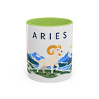 Aries Zodiac Coffee Mug | Ram and Floral Design | Astrology Birthday Gift | 11 oz 15 oz Ceramic Accent Mug