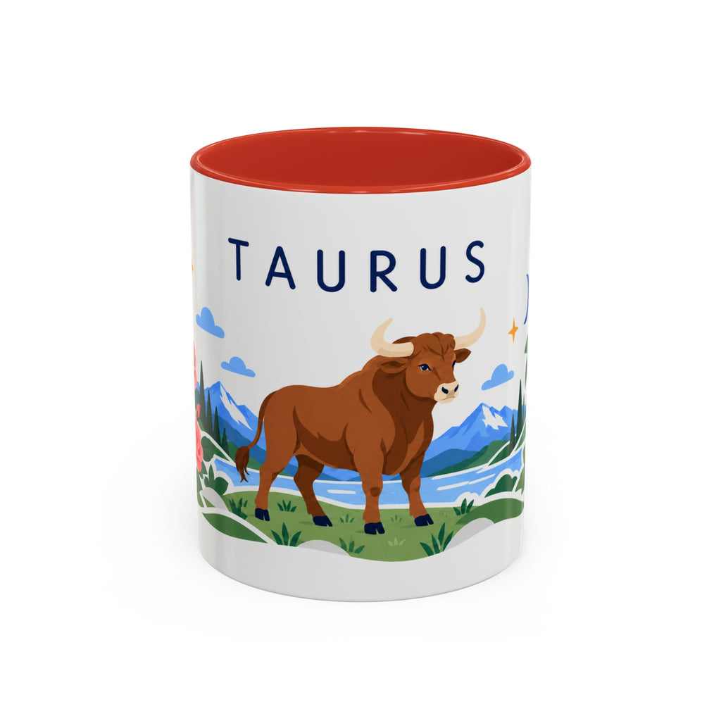Taurus Zodiac Coffee Mug | Bull and Rose Design | Astrology Birthday Gift | 11 oz 15 oz Ceramic Accent Mug