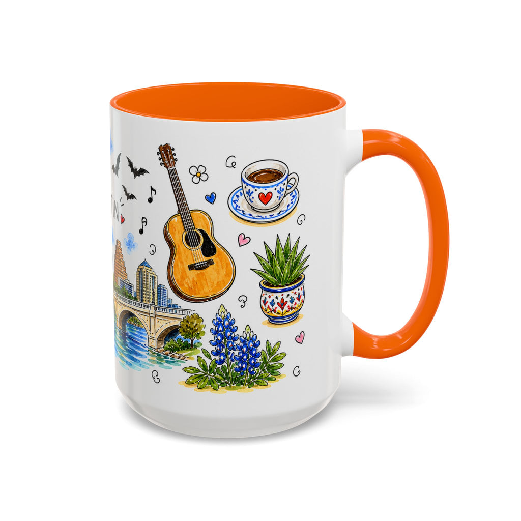 Austin Illustrated Travel Mug | City Souvenir Accent Coffee Mug | 11oz 15oz Ceramic Cup