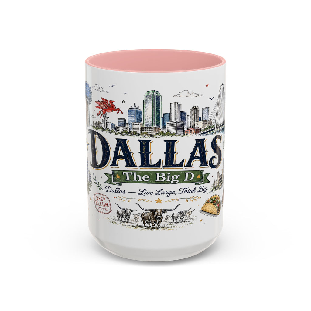 Dallas Coffee Mug | Texas Souvenir City Gift | Accent Color Ceramic 11oz 15oz