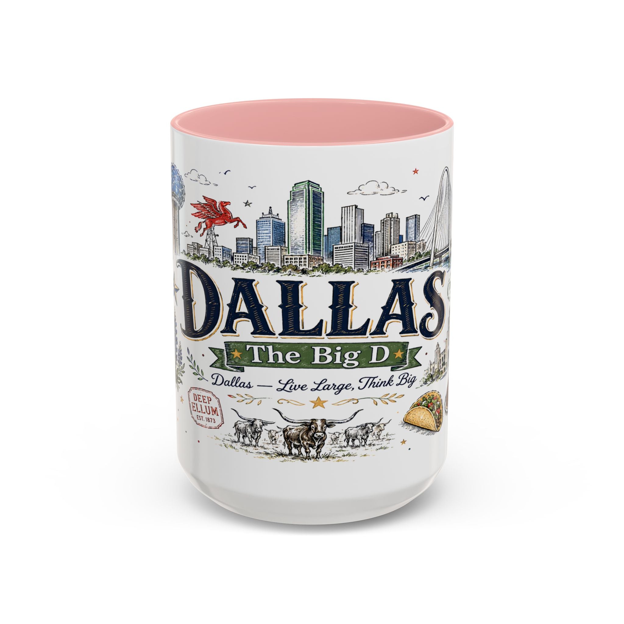 Dallas Coffee Mug | Texas Souvenir City Gift | Accent Color Ceramic 11oz 15oz