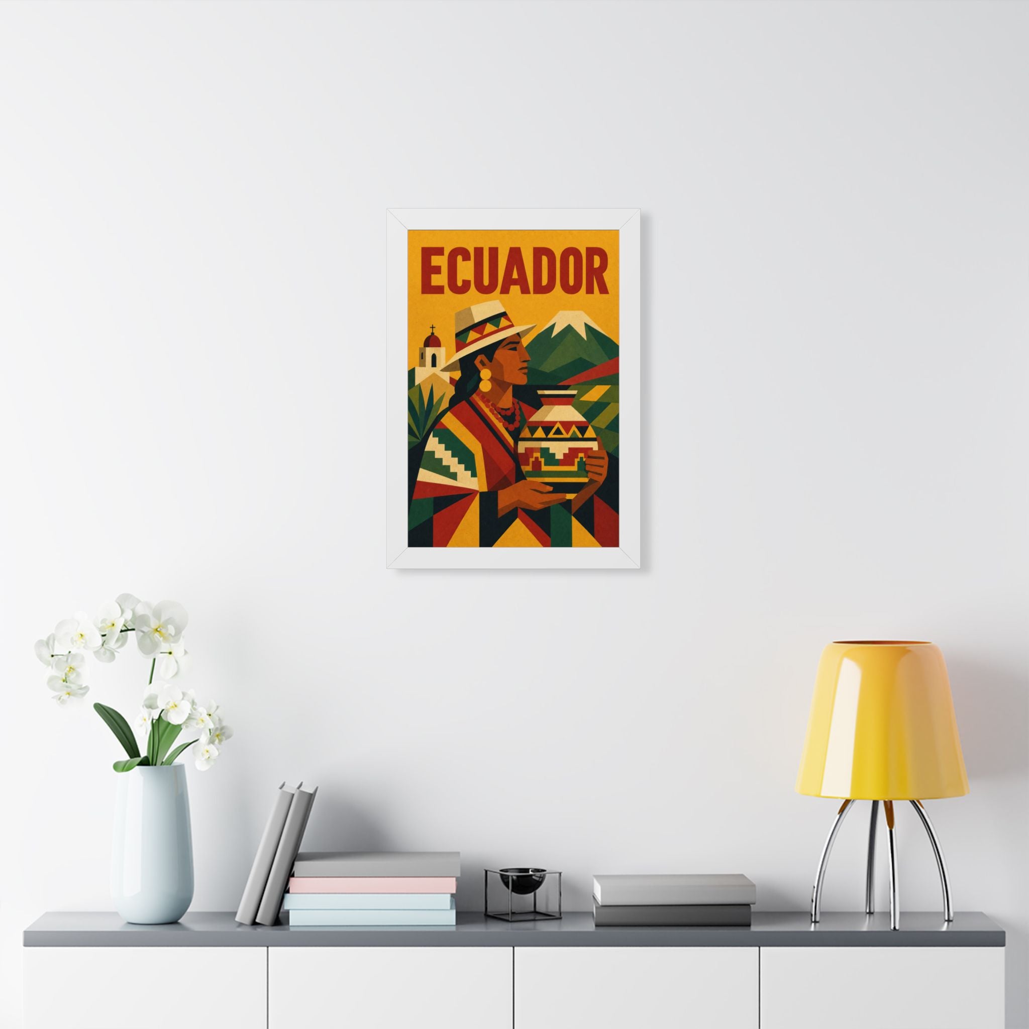 Ecuador Culture Ecuador Framed Poster | Vintage Travel Wall Art | Black Walnut White Frame | 16x24 20x30