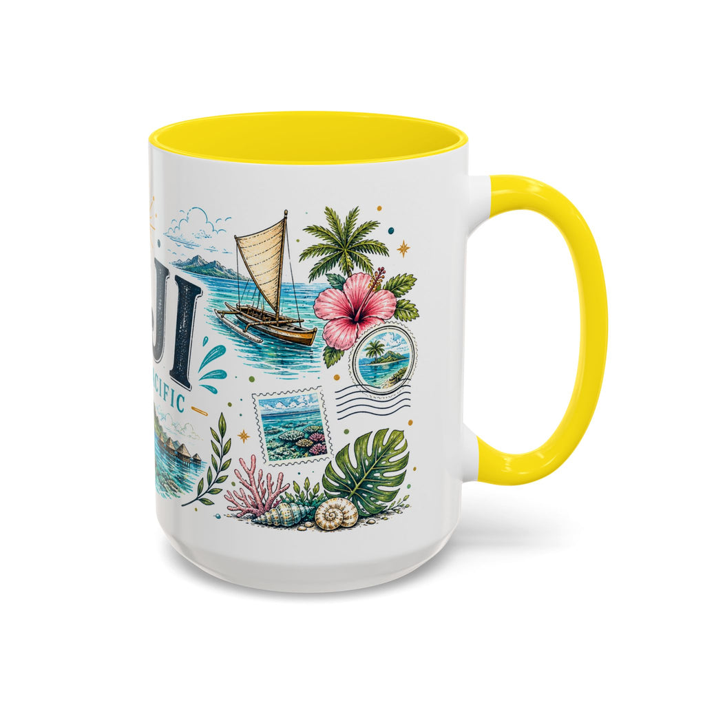 Fiji Coffee Mug | Travel Destination Souvenir Gift | Accent Color Ceramic 11oz 15oz