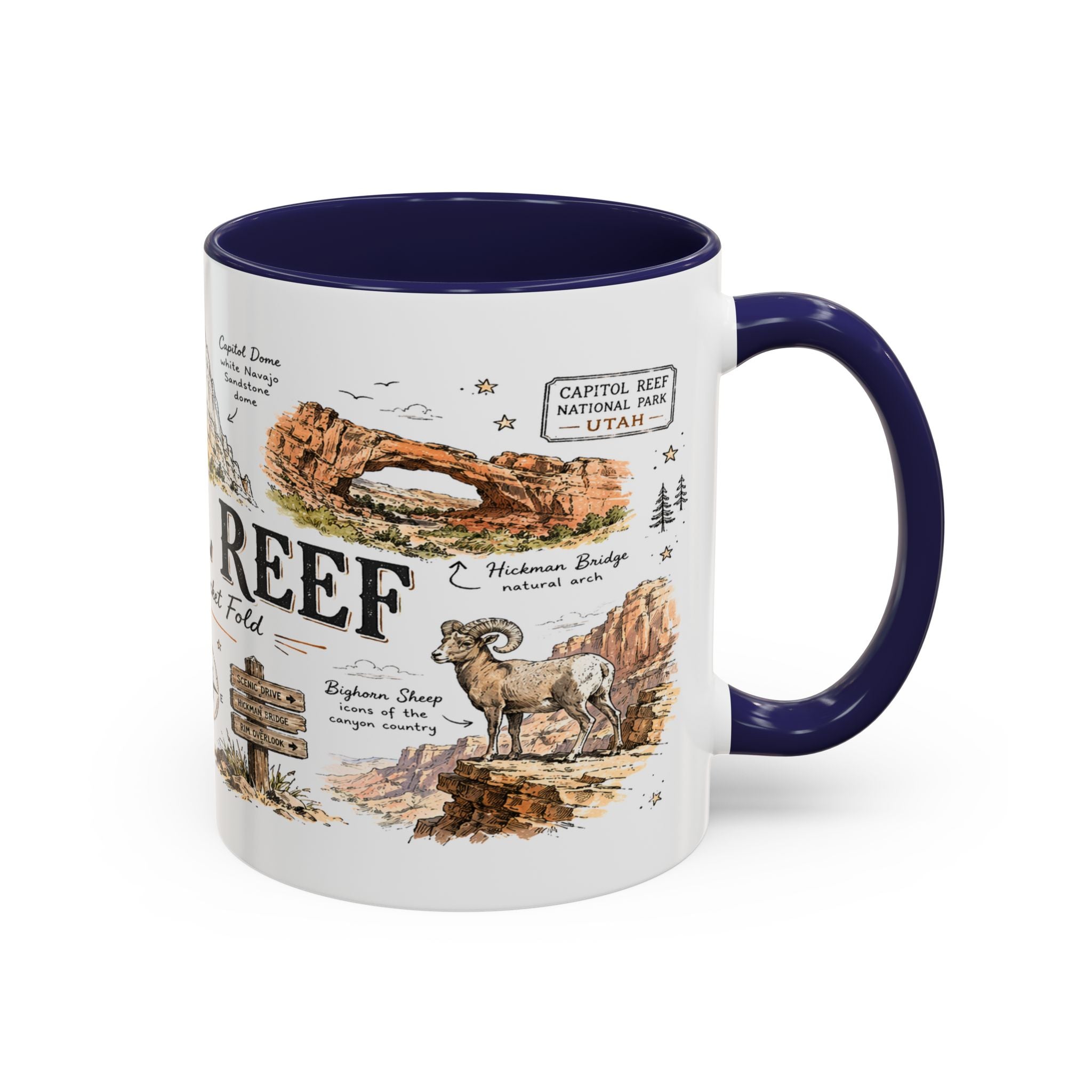 Capitol Reef National Park Coffee Mug | Utah Sandstone Canyon Hiking Gift | Accent Color Ceramic 11oz 15oz