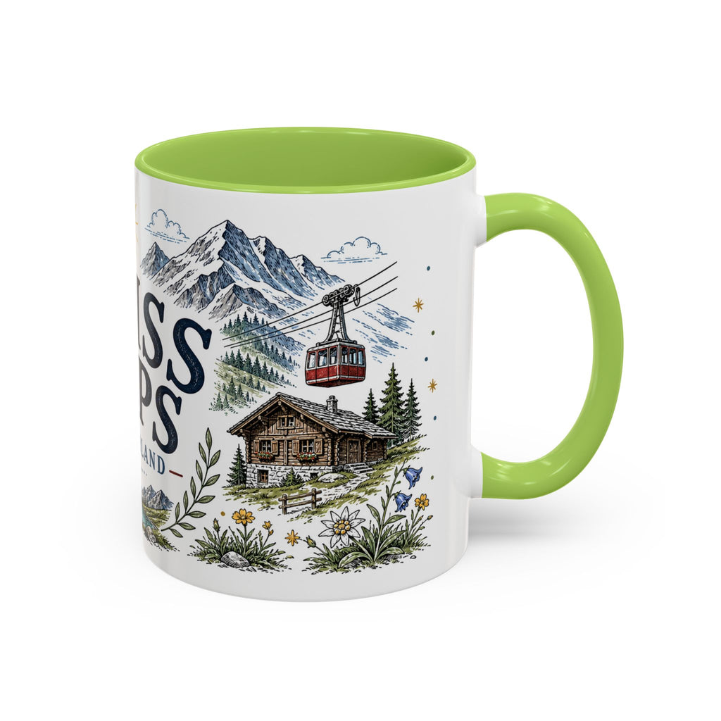 Swiss Alps Coffee Mug | Travel Destination Souvenir Gift | Accent Color Ceramic 11oz 15oz