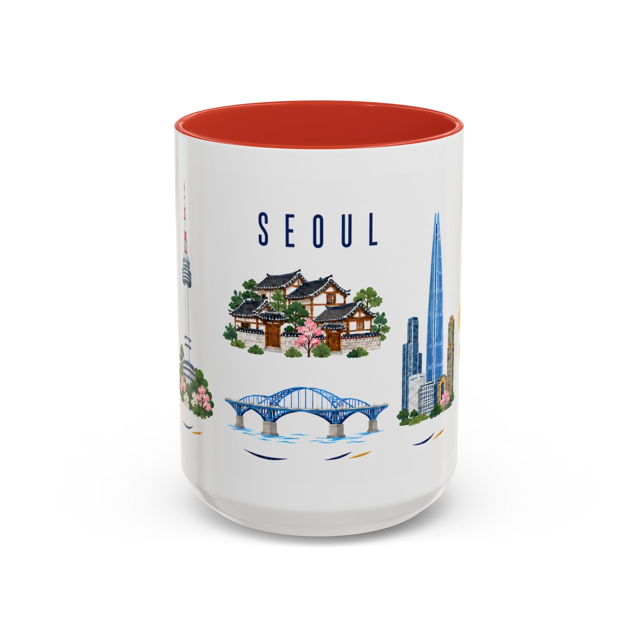 Seoul Coffee Mug | South Korea Travel Souvenir | Porcelain Decal City Gift | 11oz 15oz Accent Mug