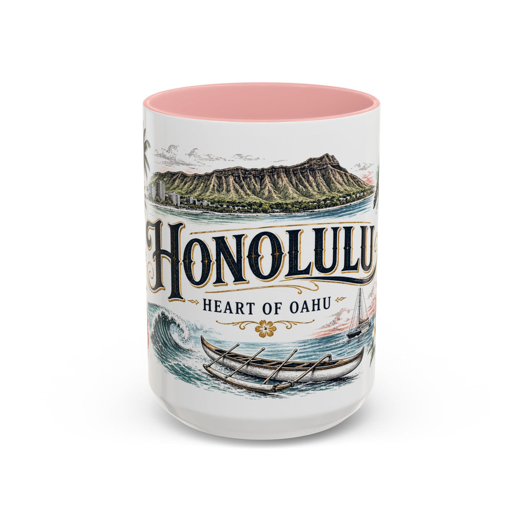 Honolulu Coffee Mug | United States Travel Souvenir | Vintage Illustrated City Gift | 11 oz 15 oz Accent Mug