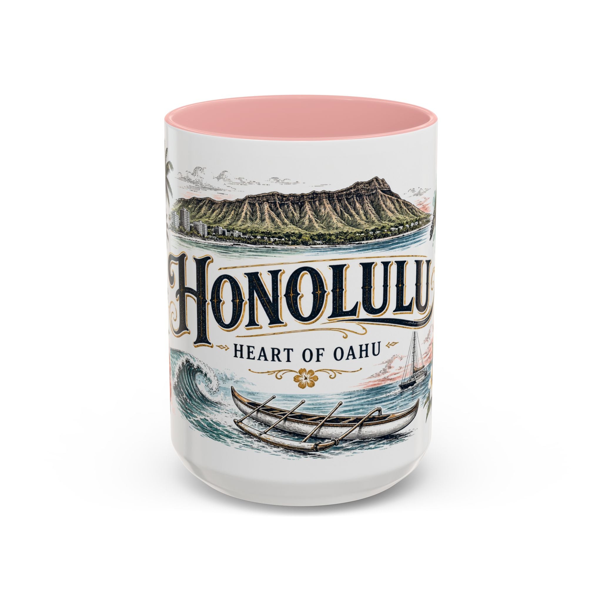 Honolulu Coffee Mug | United States Travel Souvenir | Vintage Illustrated City Gift | 11 oz 15 oz Accent Mug