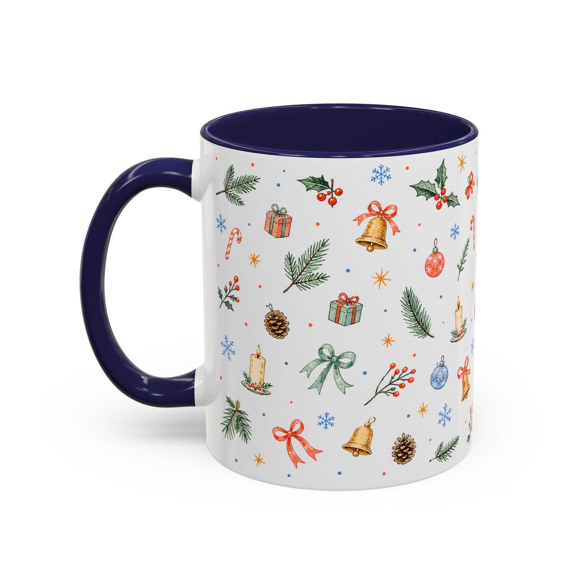 Christmas Bell Mug | Ribbon Gift Watercolor Holiday Cup | Accent Coffee Mug 11oz 15oz