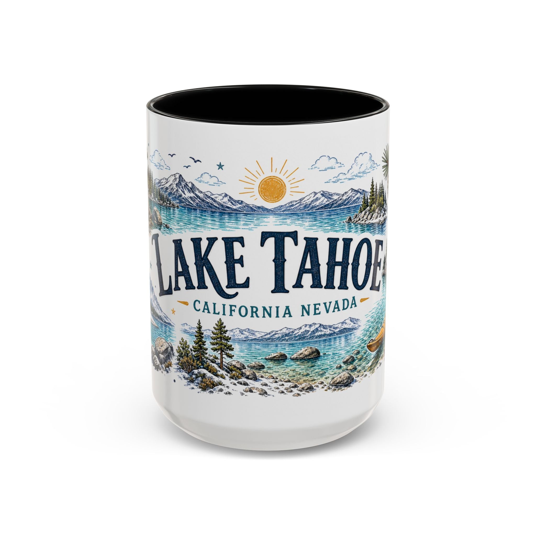 Lake Tahoe Mug, California Nevada Travel Souvenir, Bucket List Gift, Accent Ceramic Coffee Mug 11oz 15oz