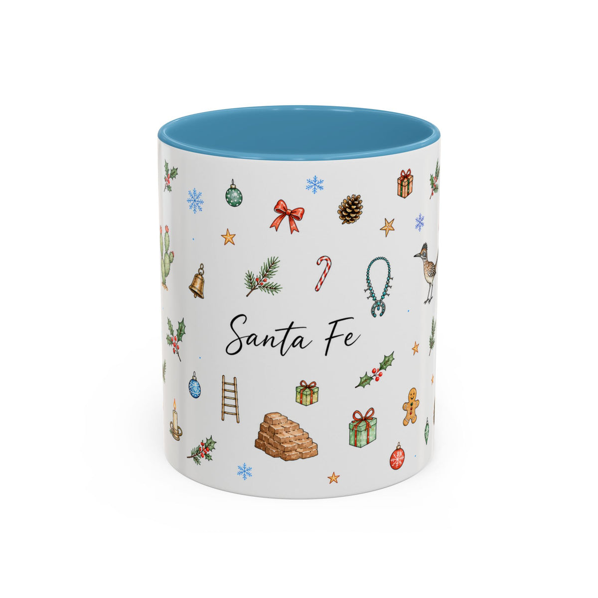 Santa Fe Christmas Mug | Watercolor City Souvenir | Ceramic Coffee Cup (11oz 15oz)
