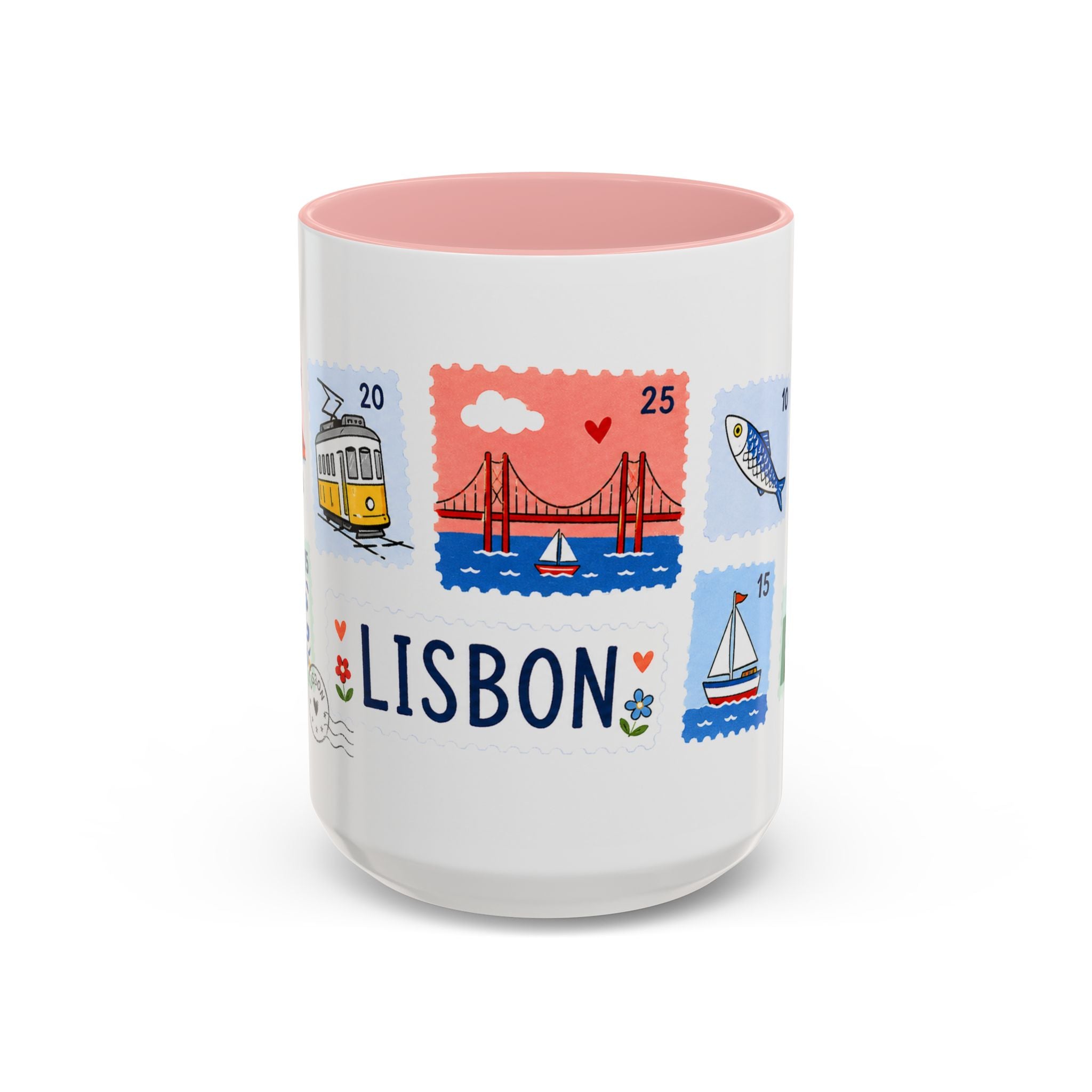 Lisbon Coffee Mug | Postage Stamp Collage Mug | Travel Souvenir Accent Cup 11oz 15oz