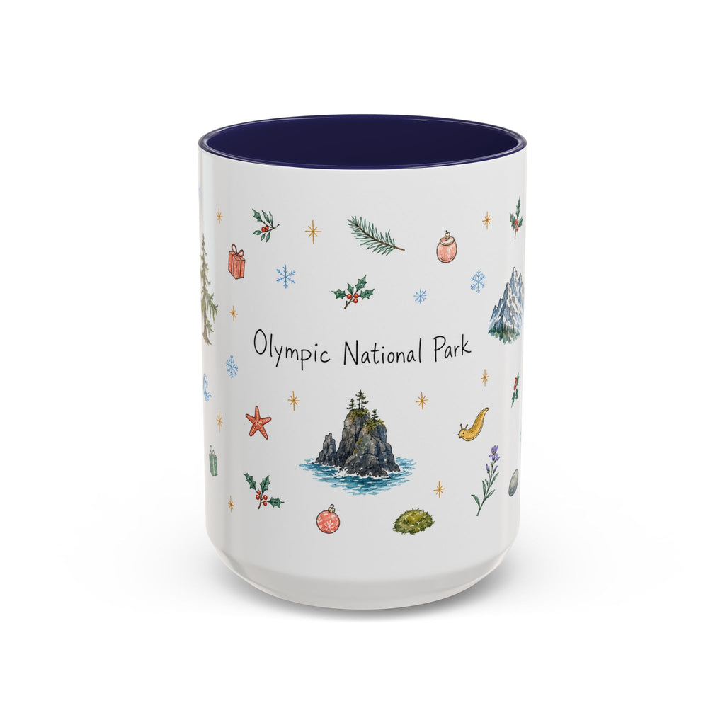 Olympic National Park Christmas Mug | Watercolor Travel Souvenir | Holiday Gift | Accent Ceramic Coffee Cup 11oz 15oz