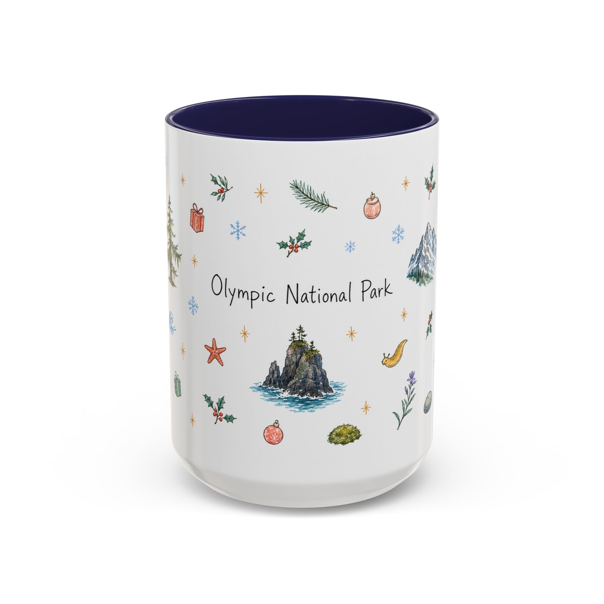 Olympic National Park Christmas Mug | Watercolor Travel Souvenir | Holiday Gift | Accent Ceramic Coffee Cup 11oz 15oz
