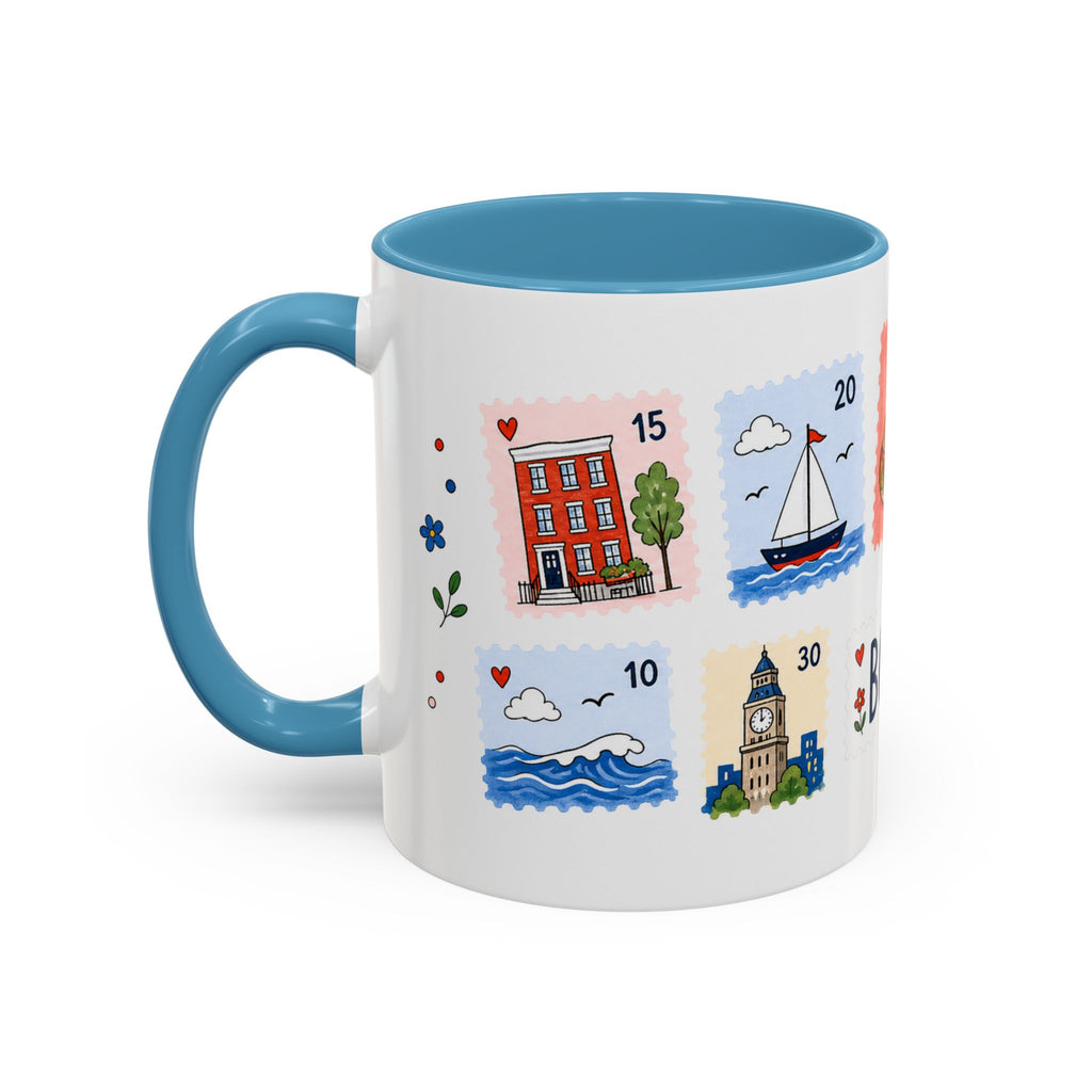 Boston Coffee Mug | Postage Stamp Collage Mug | Travel Souvenir Accent Cup 11oz 15oz