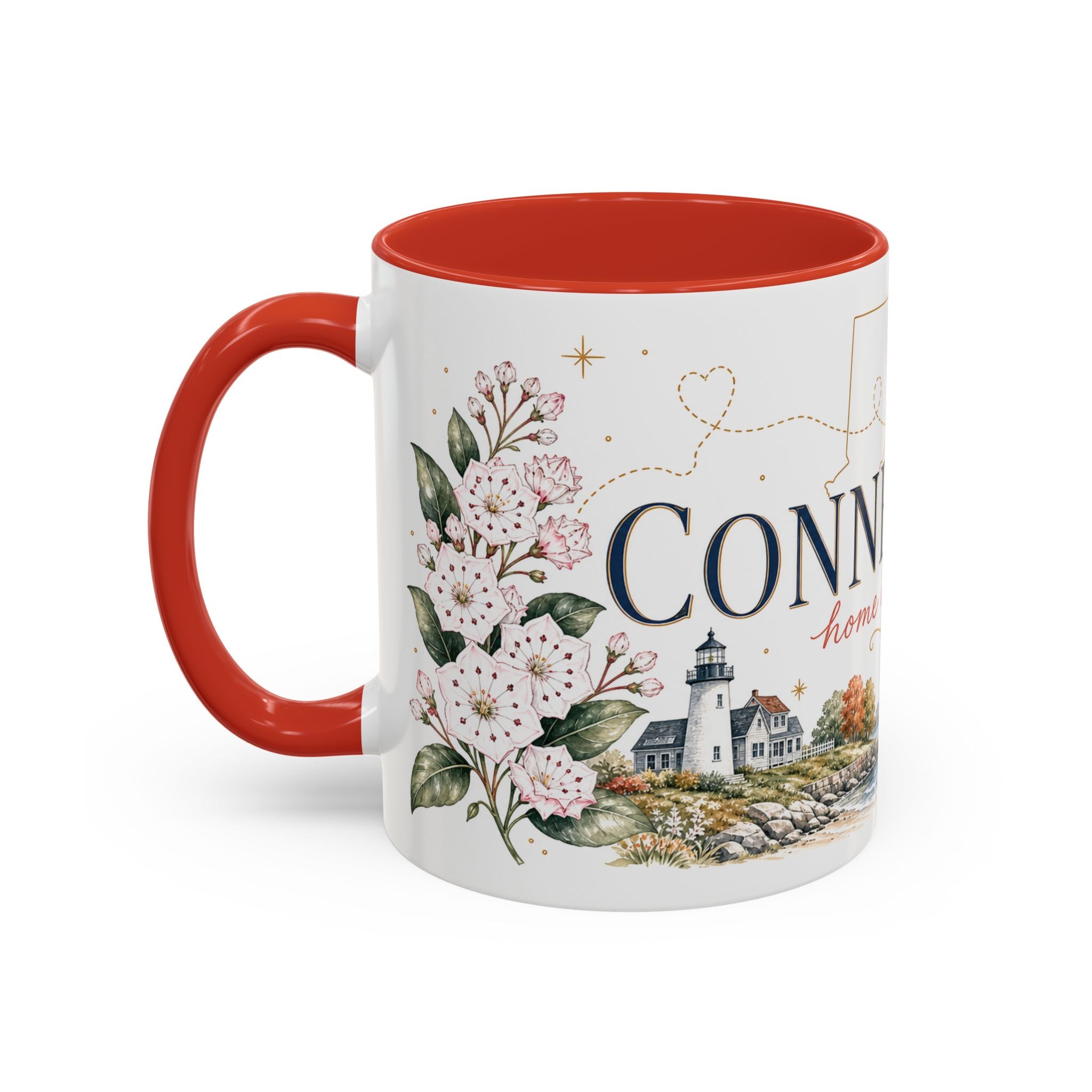 Connecticut State Map Mug | Botanical Accent Coffee Cup (11oz 15oz)