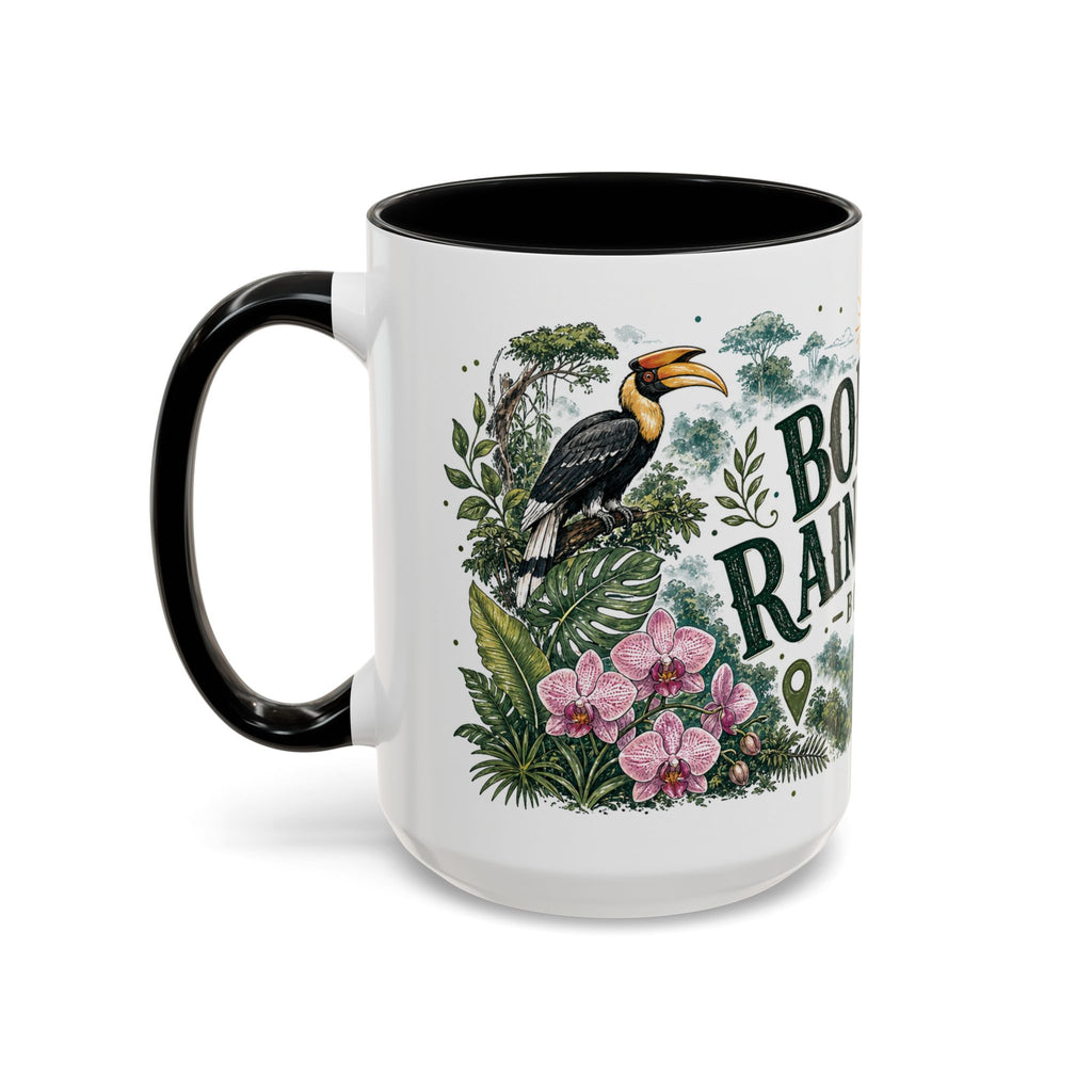 Borneo Rainforest Coffee Mug | Travel Destination Souvenir Gift | Accent Color Ceramic 11oz 15oz