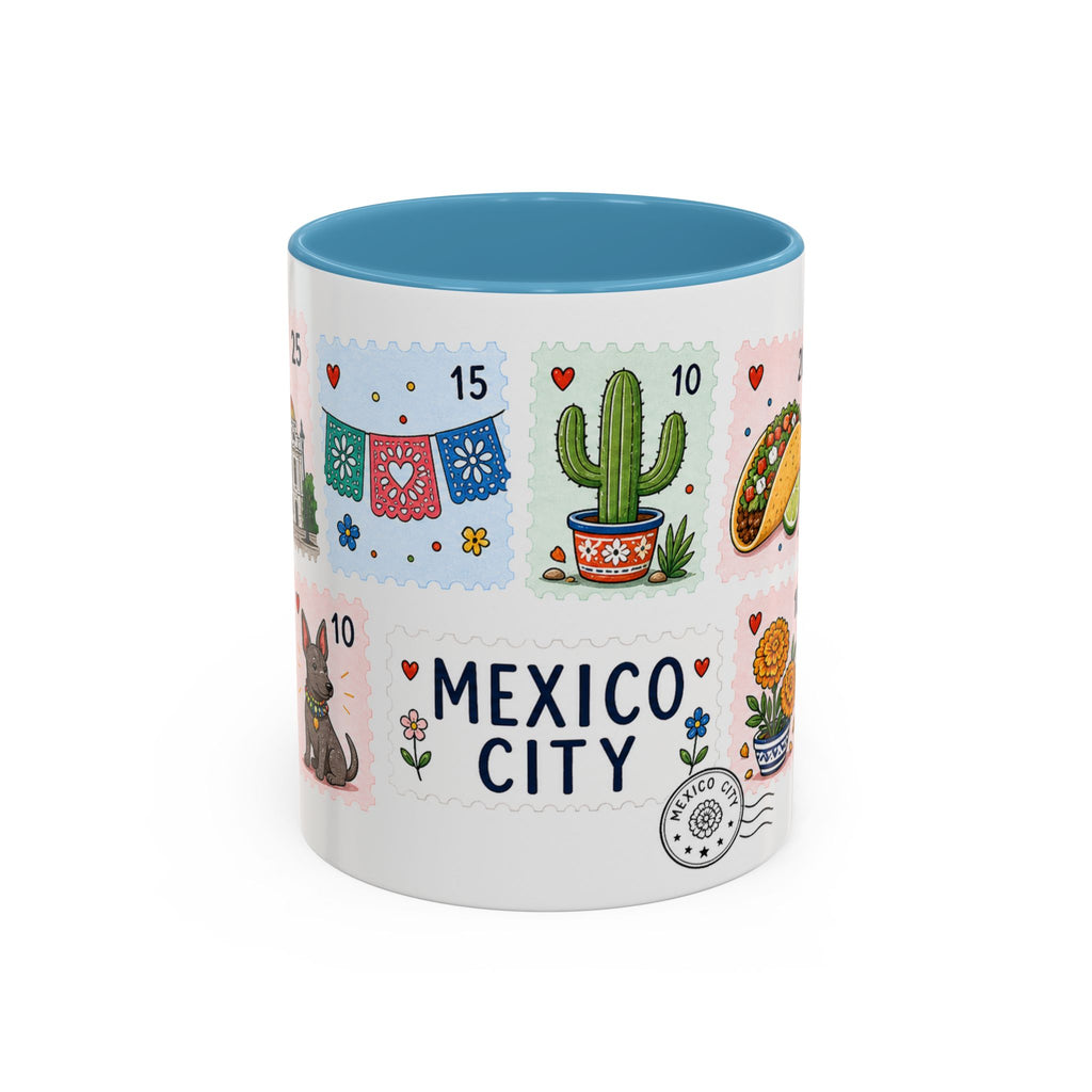 Mexico City Coffee Mug | Postage Stamp Collage Mug | Travel Souvenir Accent Cup 11oz 15oz