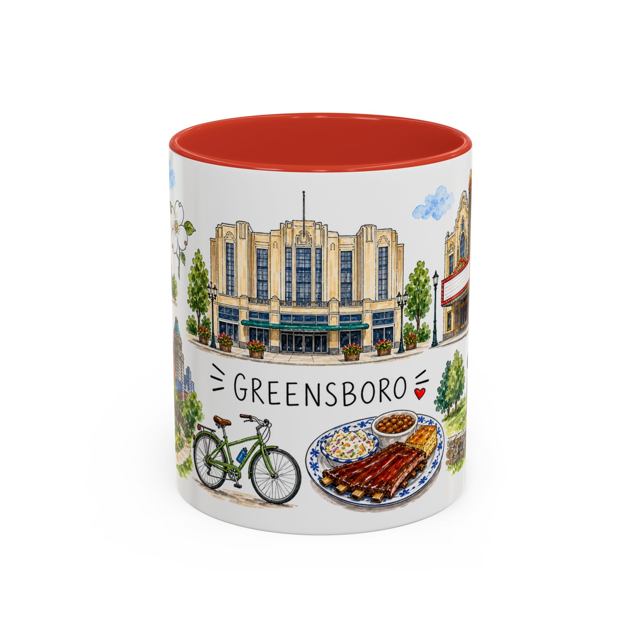 Greensboro Illustrated Travel Mug | City Souvenir Accent Coffee Mug | 11oz 15oz Ceramic Cup