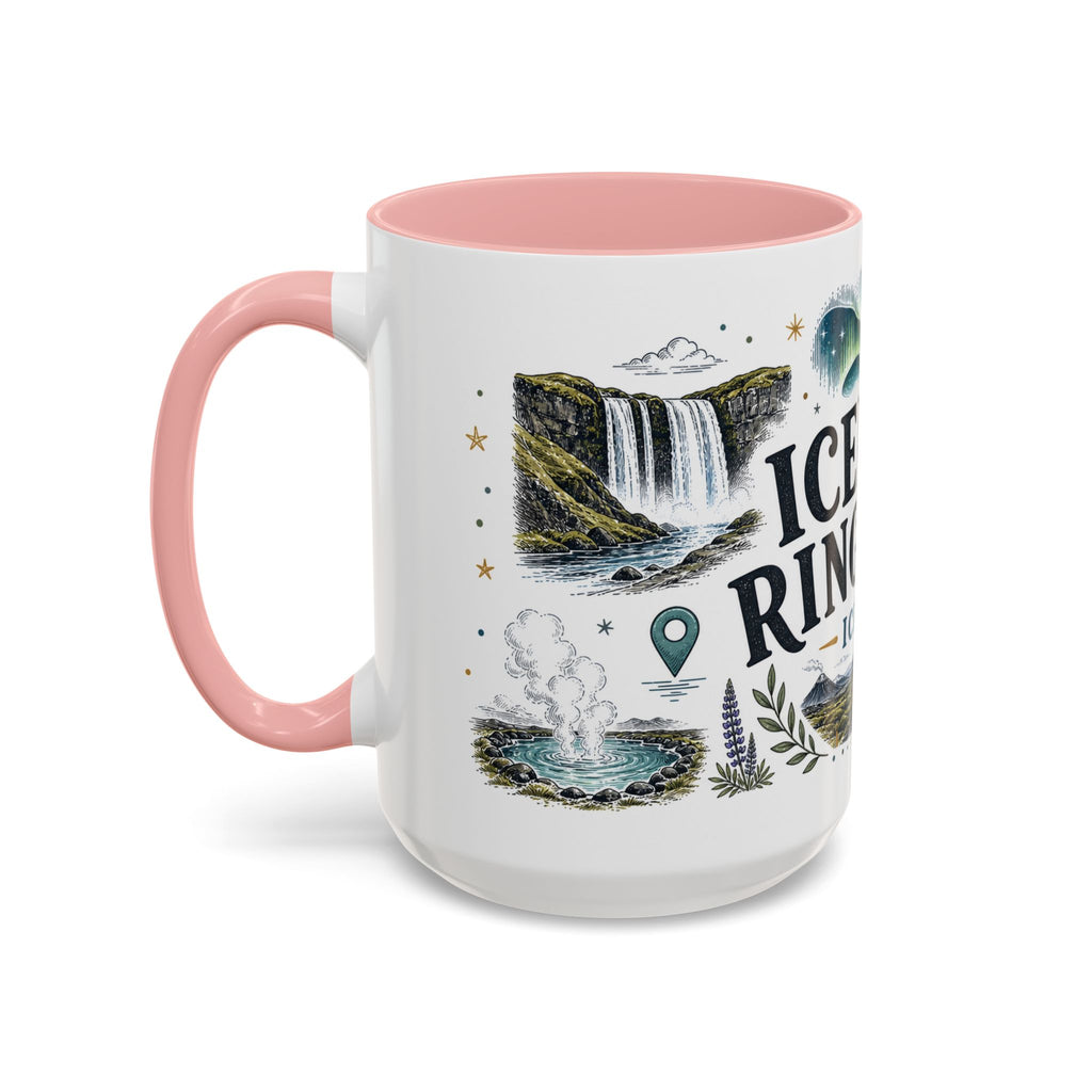 Iceland Ring Road Coffee Mug | Travel Destination Souvenir Gift | Accent Color Ceramic 11oz 15oz