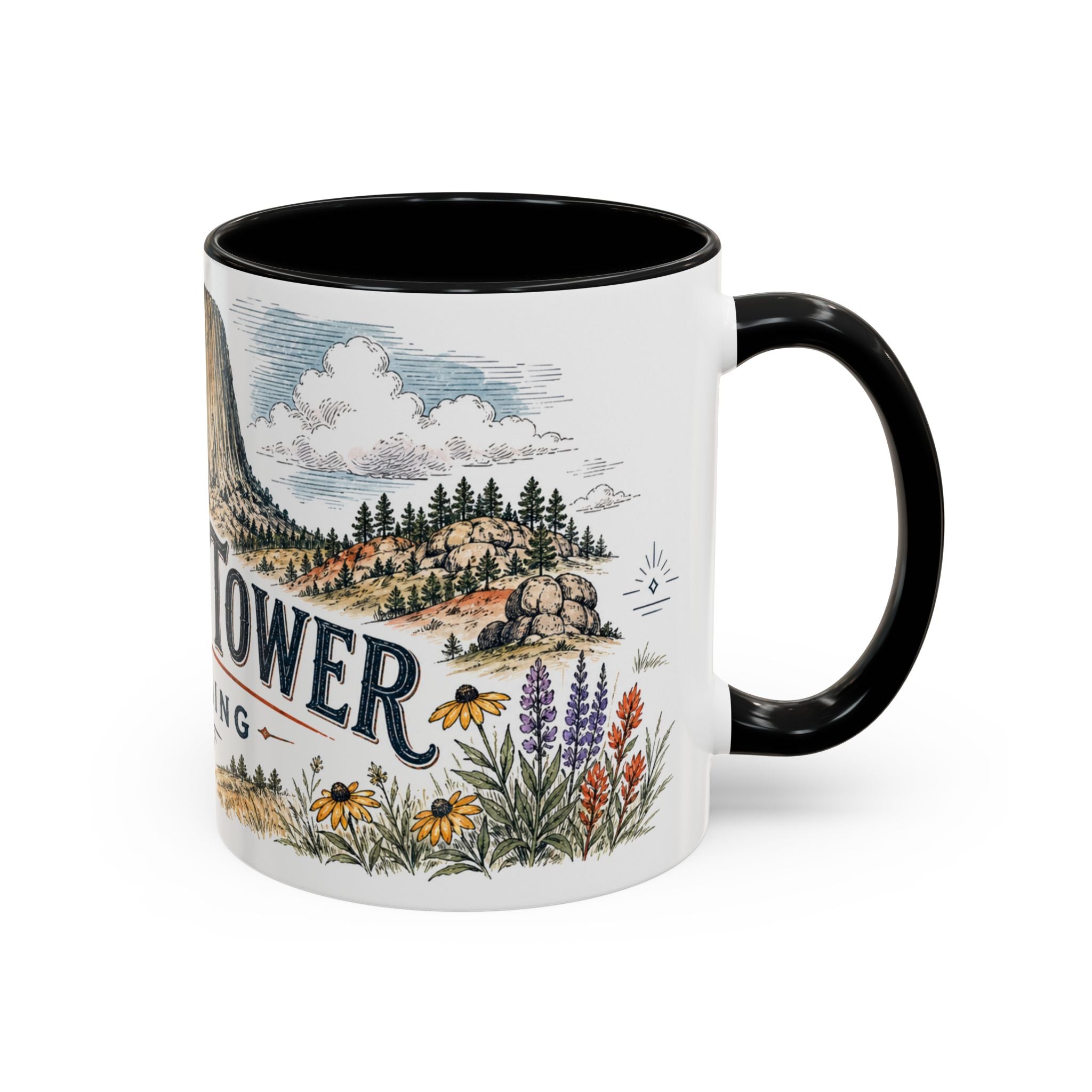 Devils Tower Mug, Wyoming Travel Souvenir, Bucket List Gift, Accent Ceramic Coffee Mug 11oz 15oz