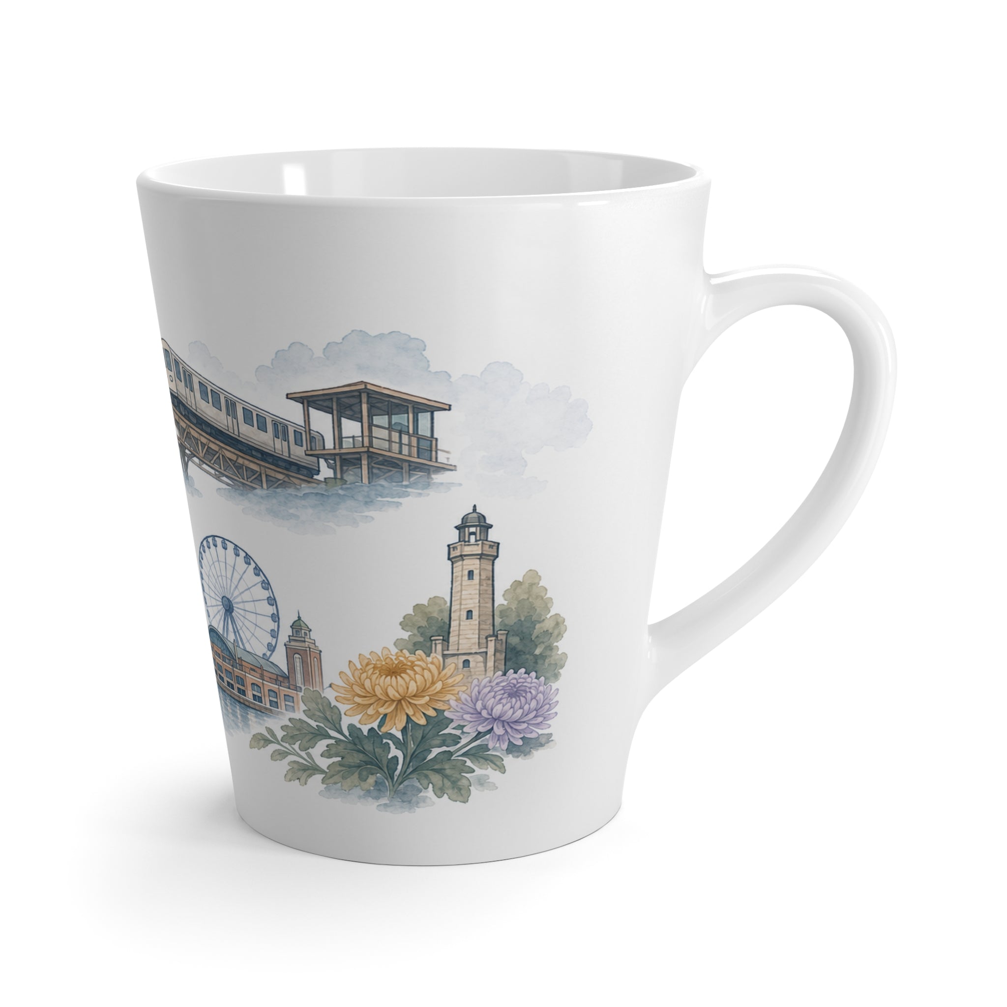 Chicago Latte Mug | Watercolor City Travel Mug | 12 oz Ceramic Souvenir Gift