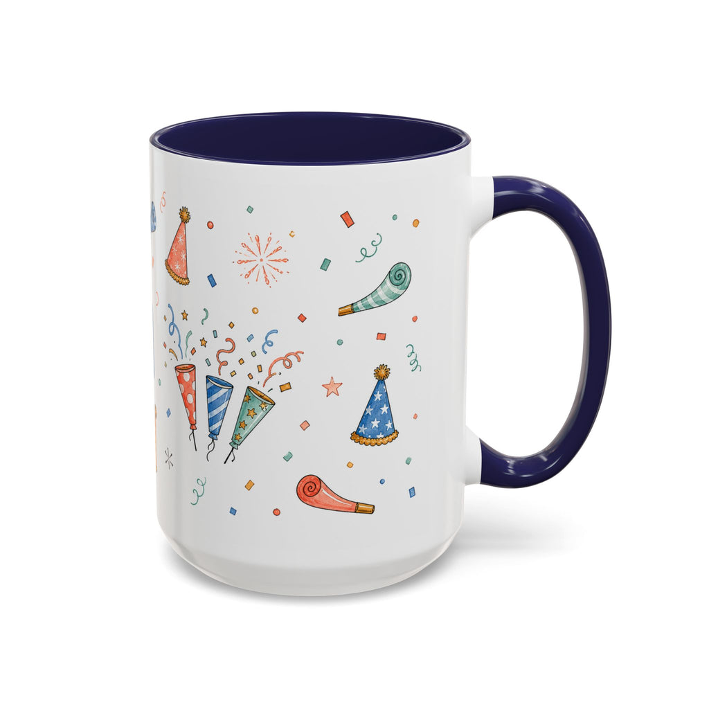 New Year Party Mug | Balloon Popper Watercolor Celebration Gift | Accent Cup 11oz 15oz