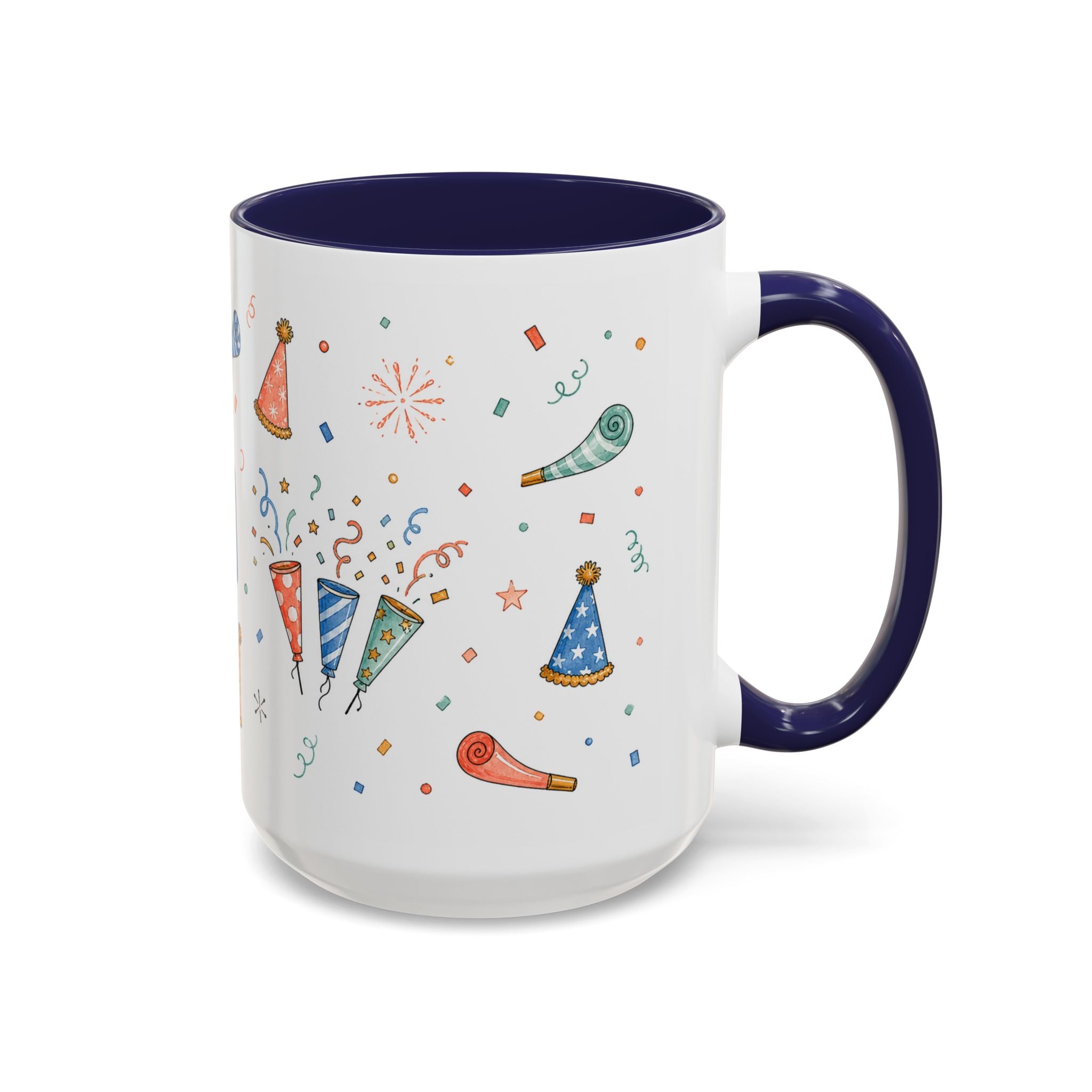 New Year Party Mug | Balloon Popper Watercolor Celebration Gift | Accent Cup 11oz 15oz