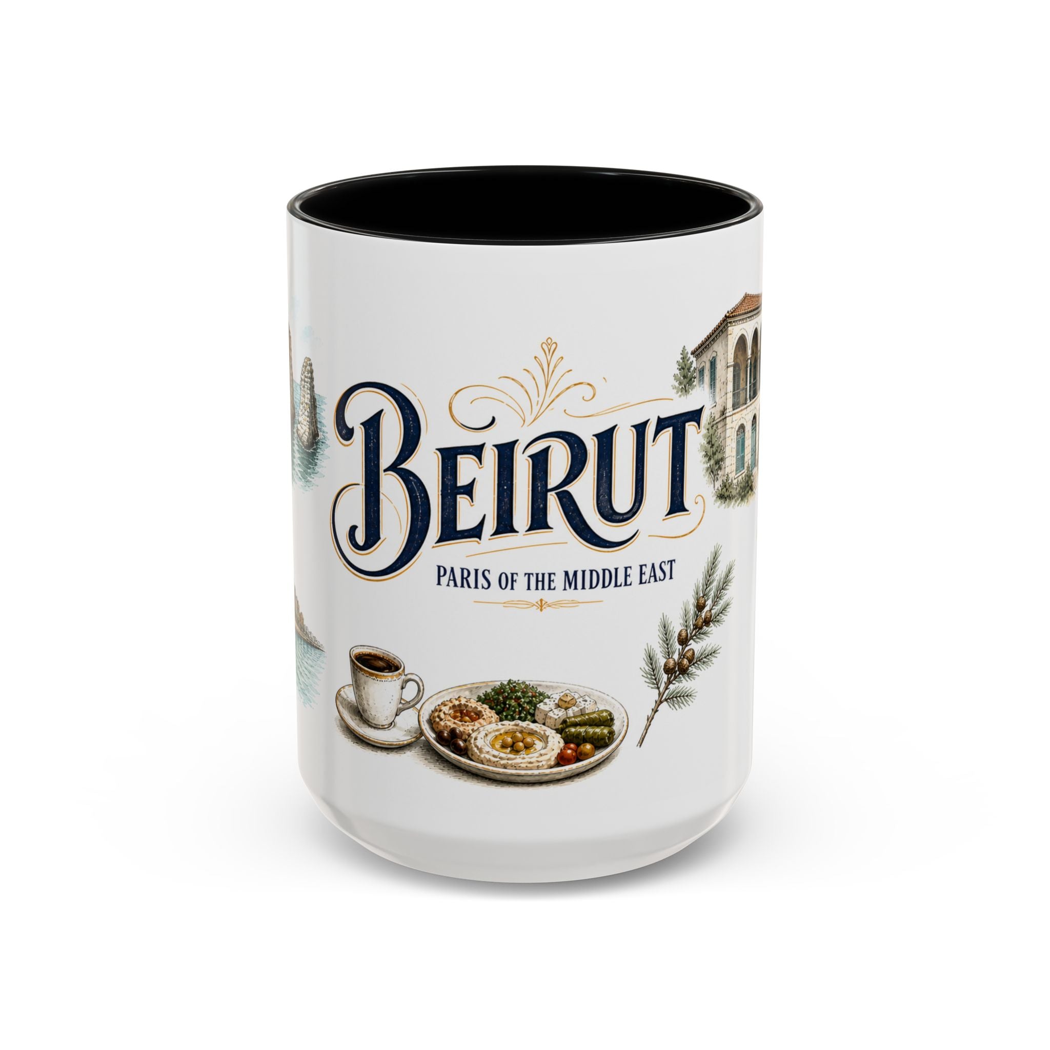 Beirut Coffee Mug | Lebanon Travel Souvenir | Vintage Illustrated City Gift | 11 oz 15 oz Accent Mug