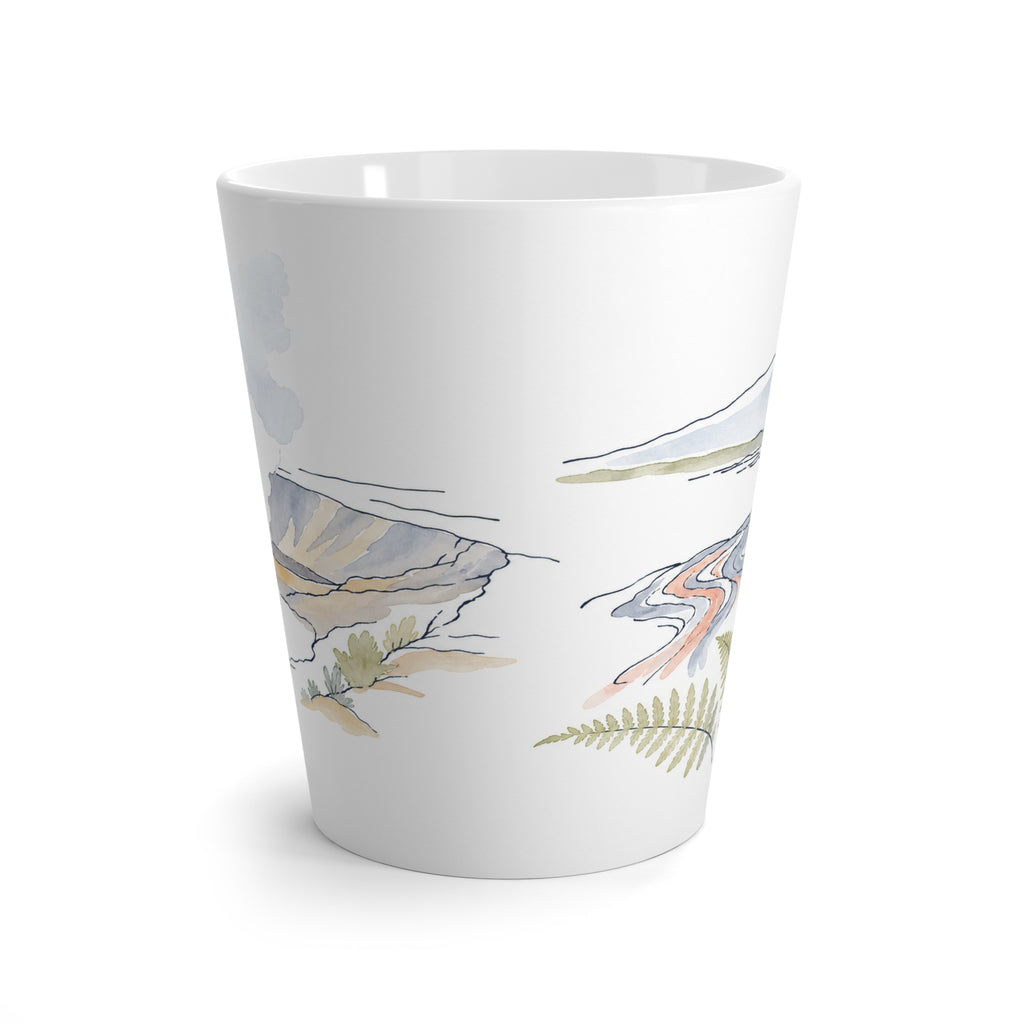 Hawaiʻi Volcanoes National Park Latte Mug | Pastel Watercolor Nature Coffee Cup | 12 oz Travel Souvenir Gift