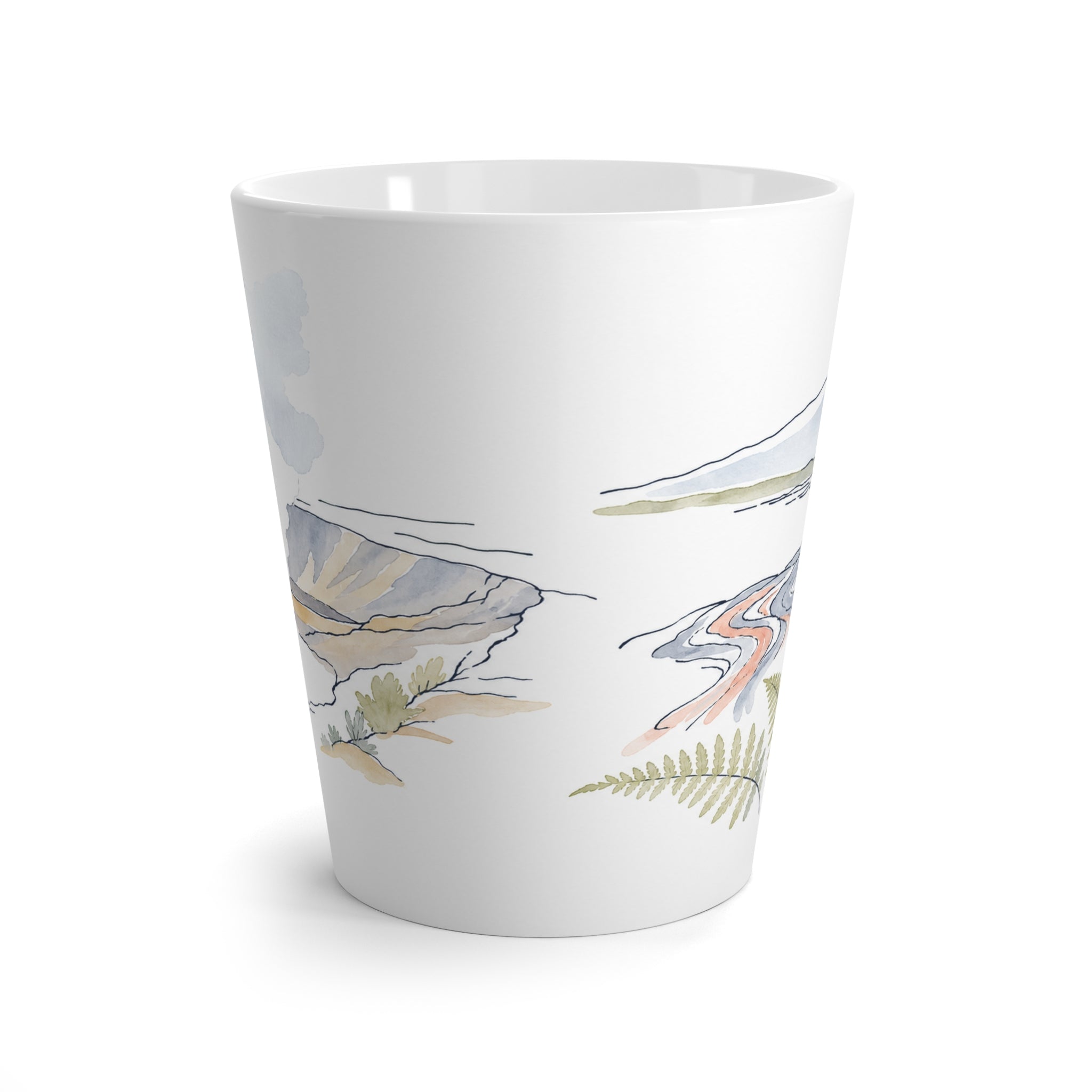 Hawaiʻi Volcanoes National Park Latte Mug | Pastel Watercolor Nature Coffee Cup | 12 oz Travel Souvenir Gift