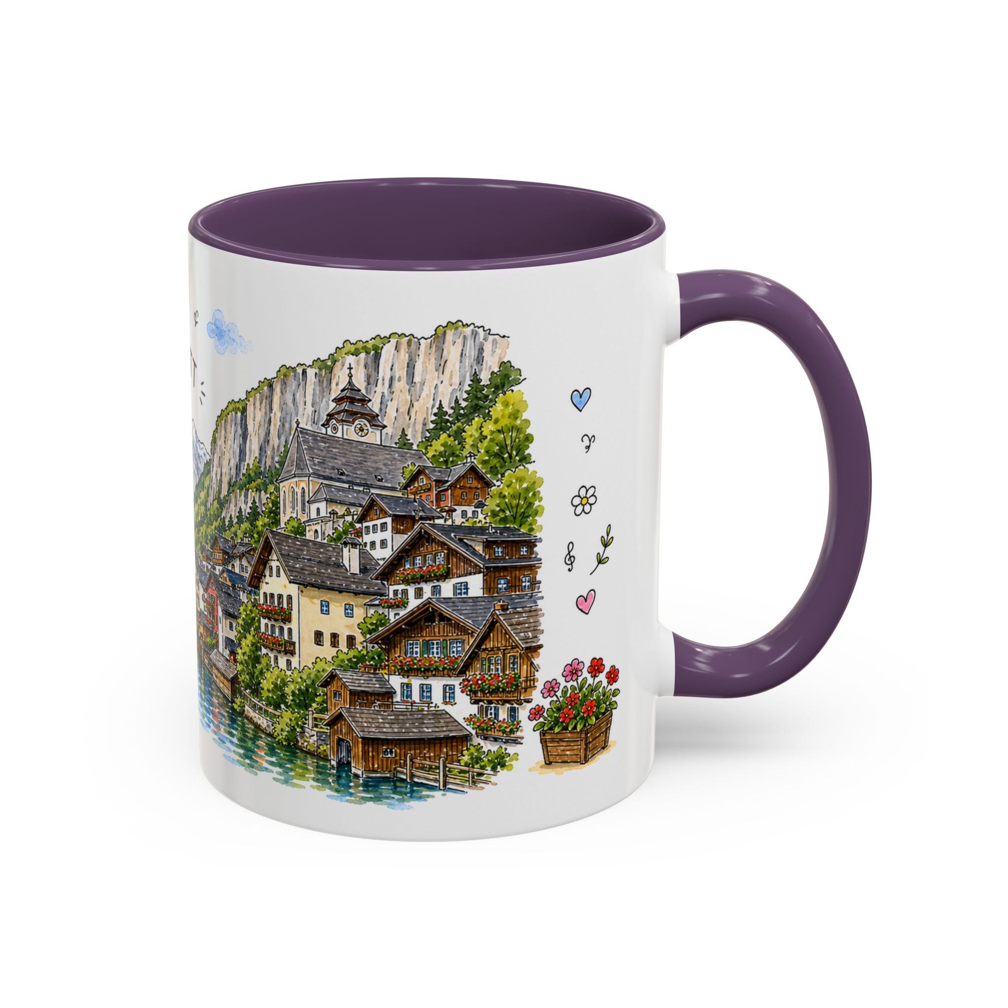 Hallstatt Illustrated Travel Mug | Austria Souvenir Accent Coffee Mug | 11oz 15oz Ceramic Cup